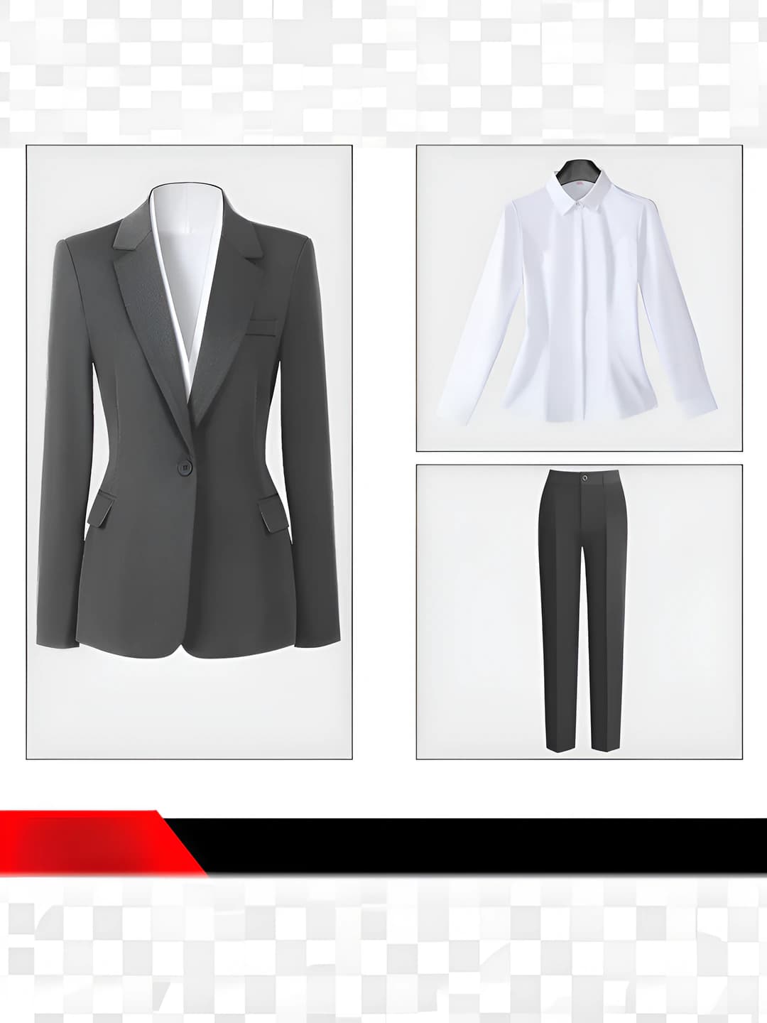Grey (Blazer+Straight pants+Collared shirt)