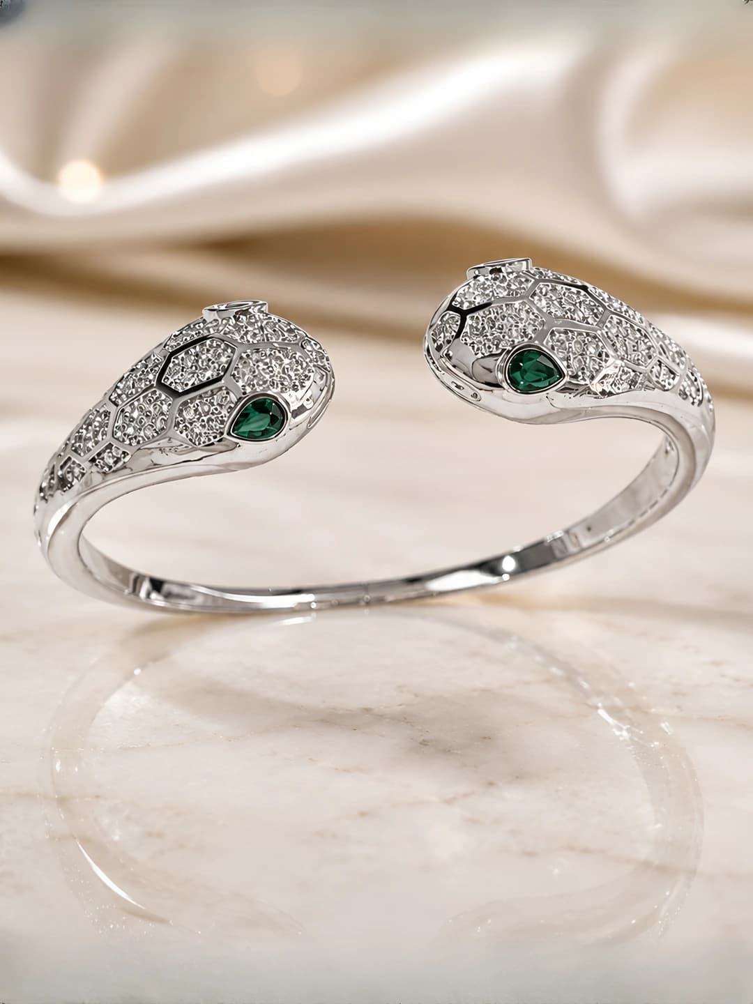 Women's retro open bracelet with zirconia snake head