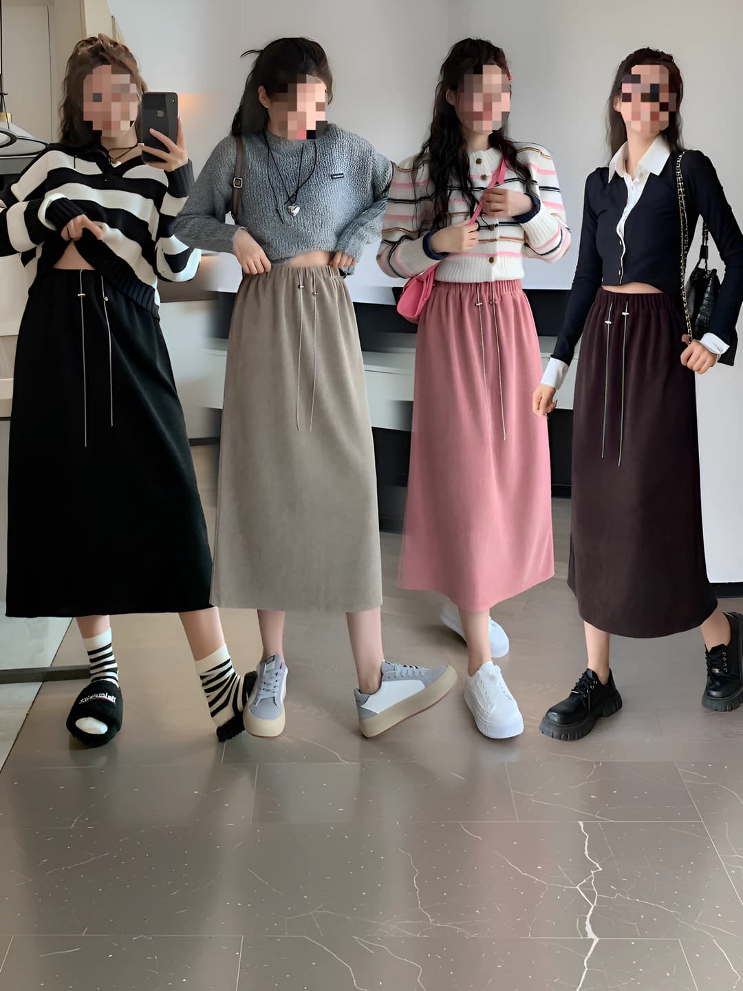 Women's high waist straight skirt with back slit, stretch, solid colour, body fit, mid-length