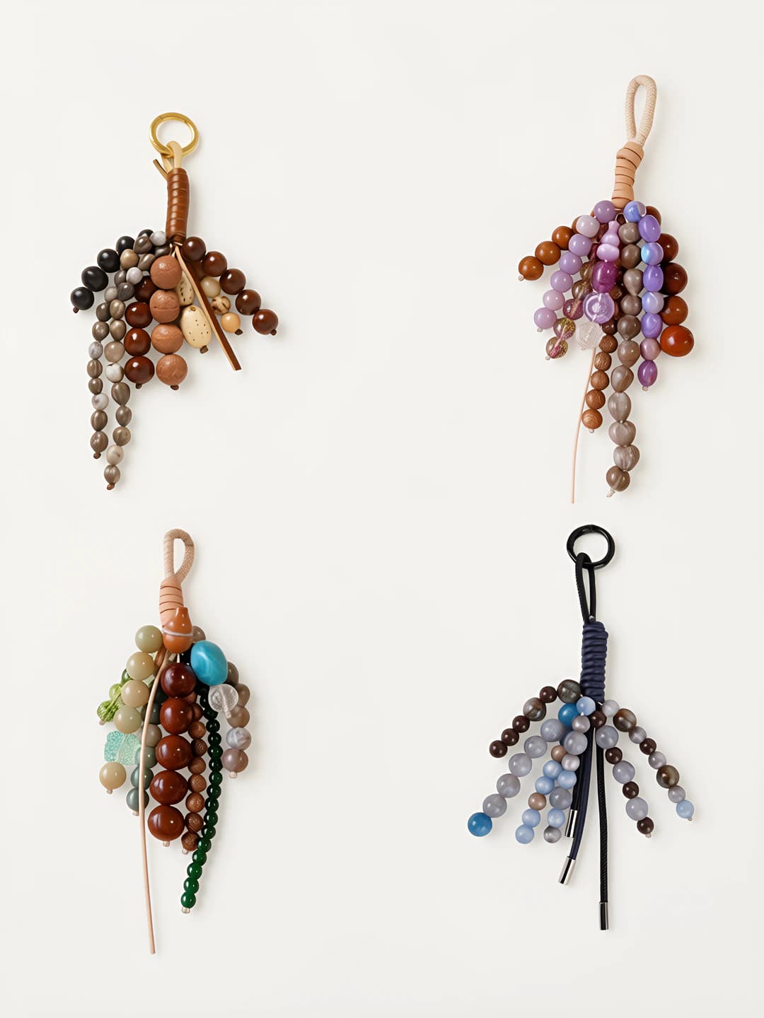Retro Korean style keychain and backpack charm with plant and floral pattern, made of plastic/resin, semi-handmade