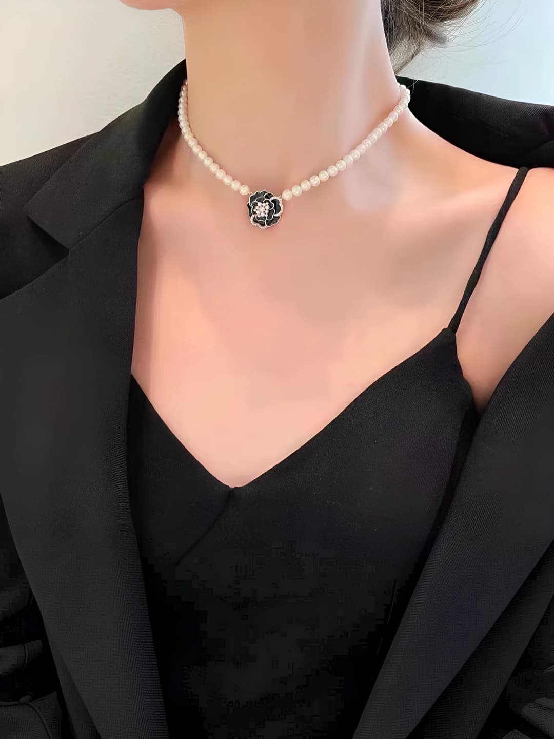 Black camellia necklace