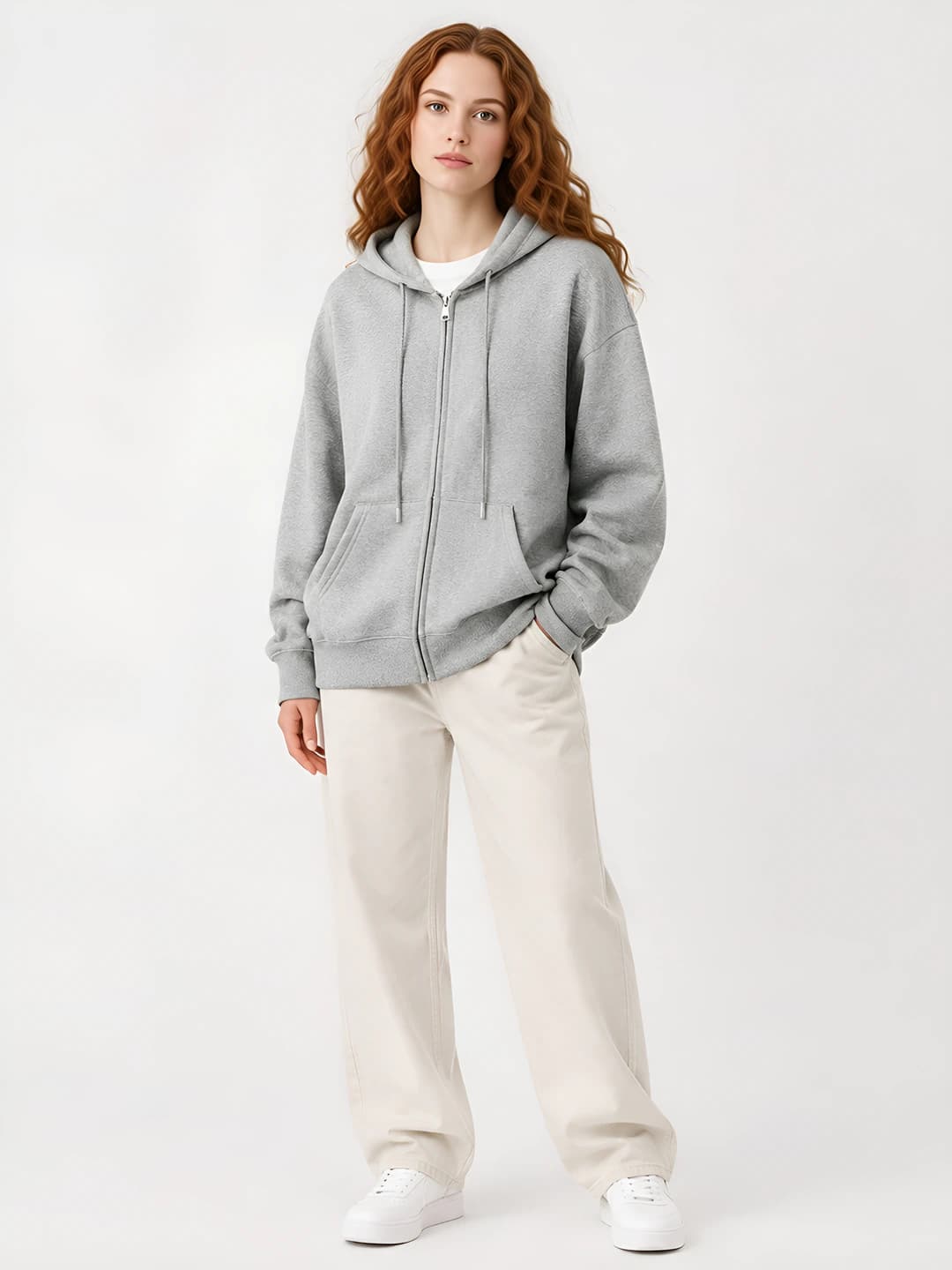 Women's fleece-lined thickened loose fit zip-up hooded sweatshirt for spring-autumn 2026