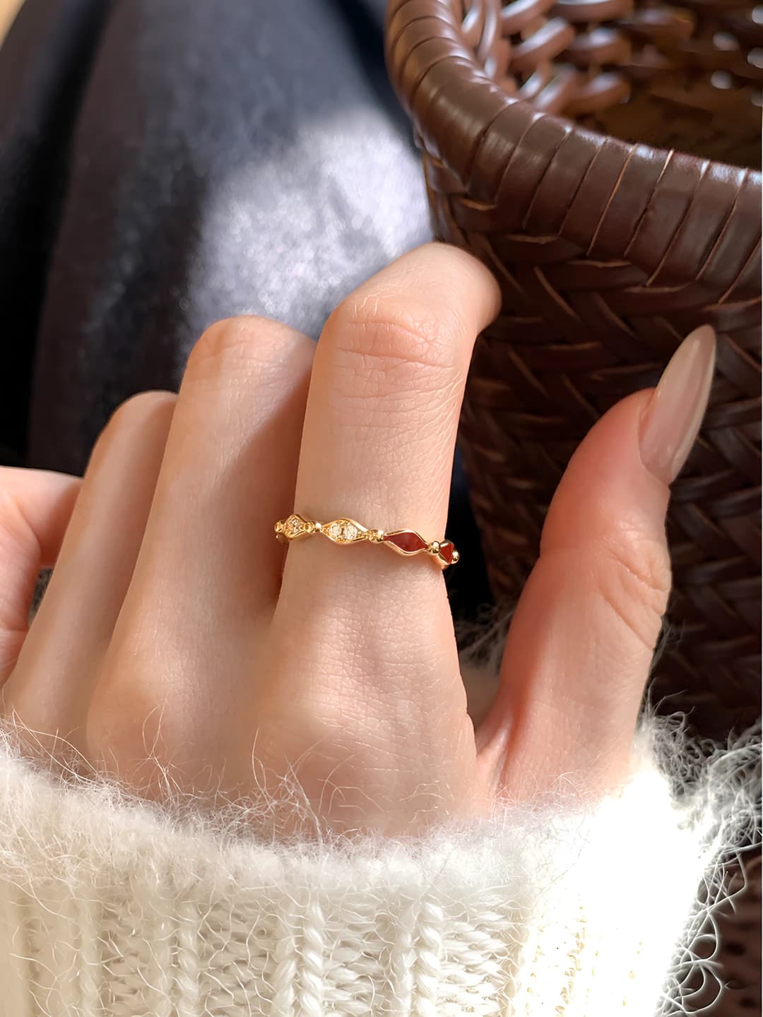 Women's New Year red drop glaze ring, retro style open ring, light luxury feel