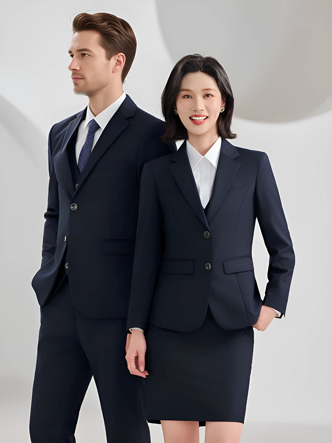 Women's business suit with skirt, autumn, long sleeve, trousers, polyester and viscose fabric