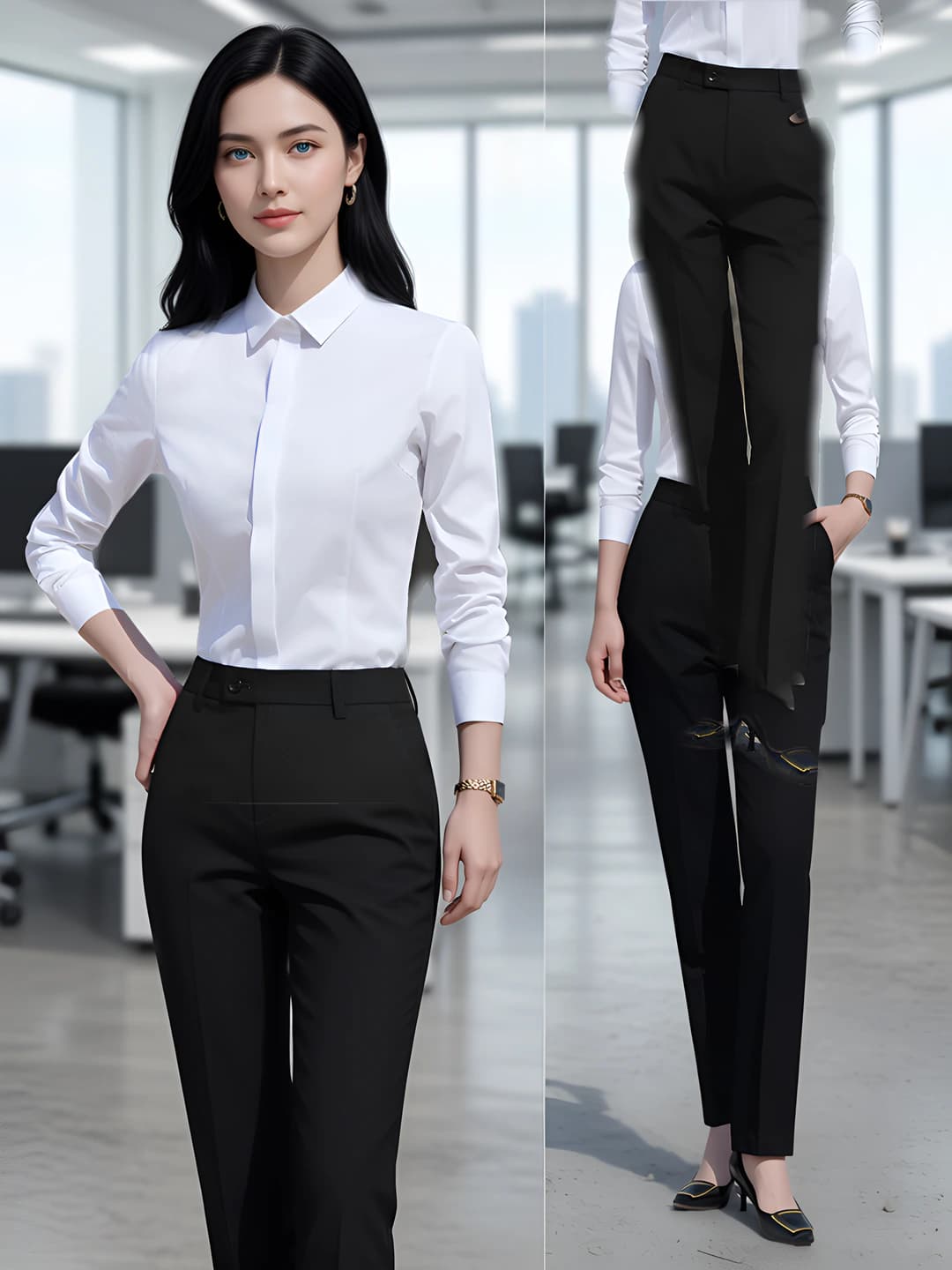 Oq uzun yengli ayol ko'ylagi + qora shim