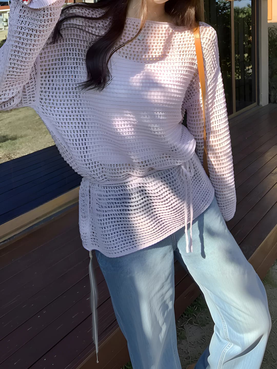 Women's solid colour knit top, spring, sun-protective, loose fit, crew neck, long sleeve