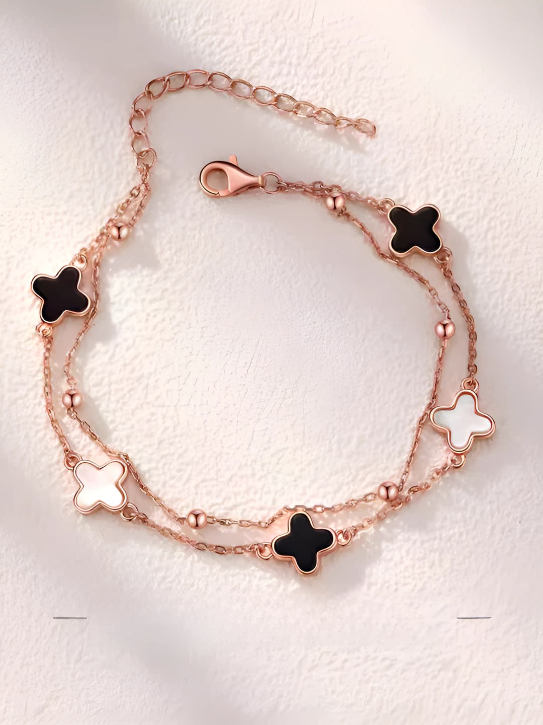Women's white brass bracelet with floral design in two layers