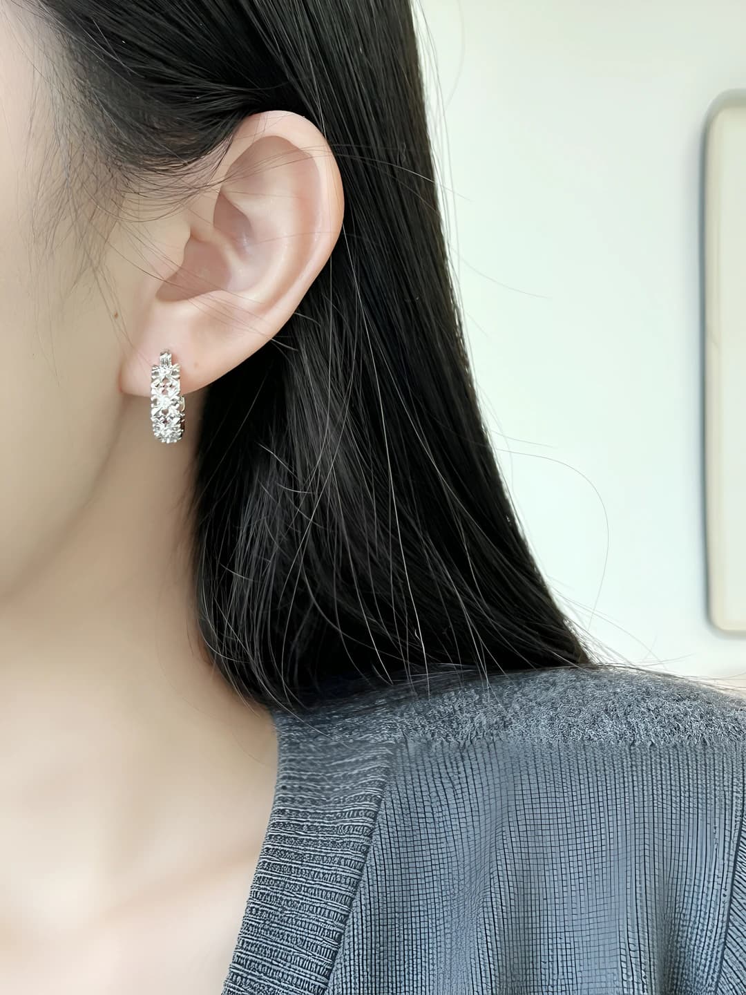 Women's Korean style hoop earrings with zirconia