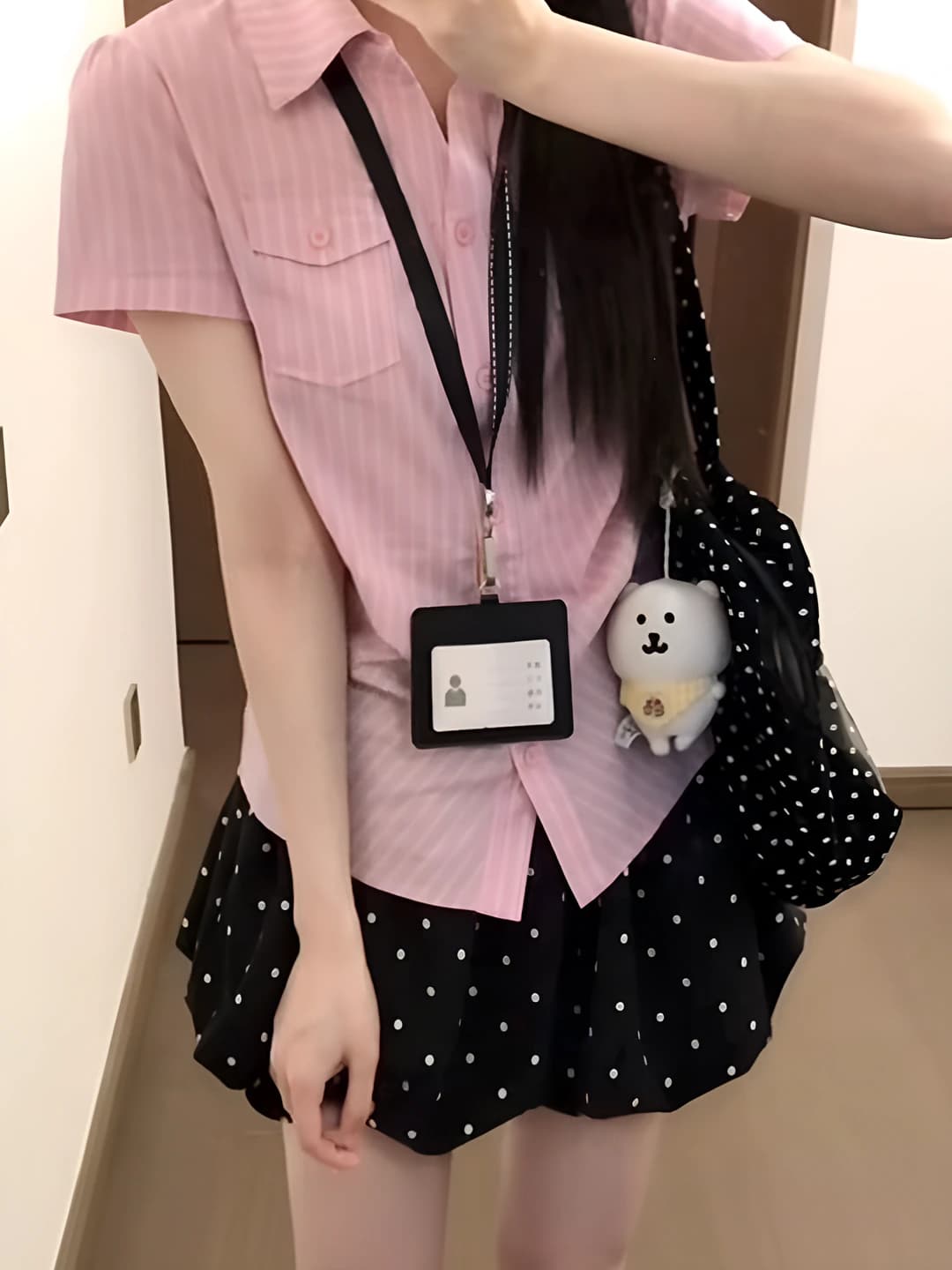 Women's shirt and mini skirt set, slimming, summer, long sleeve, sleeveless, polka dot pattern, lolita style