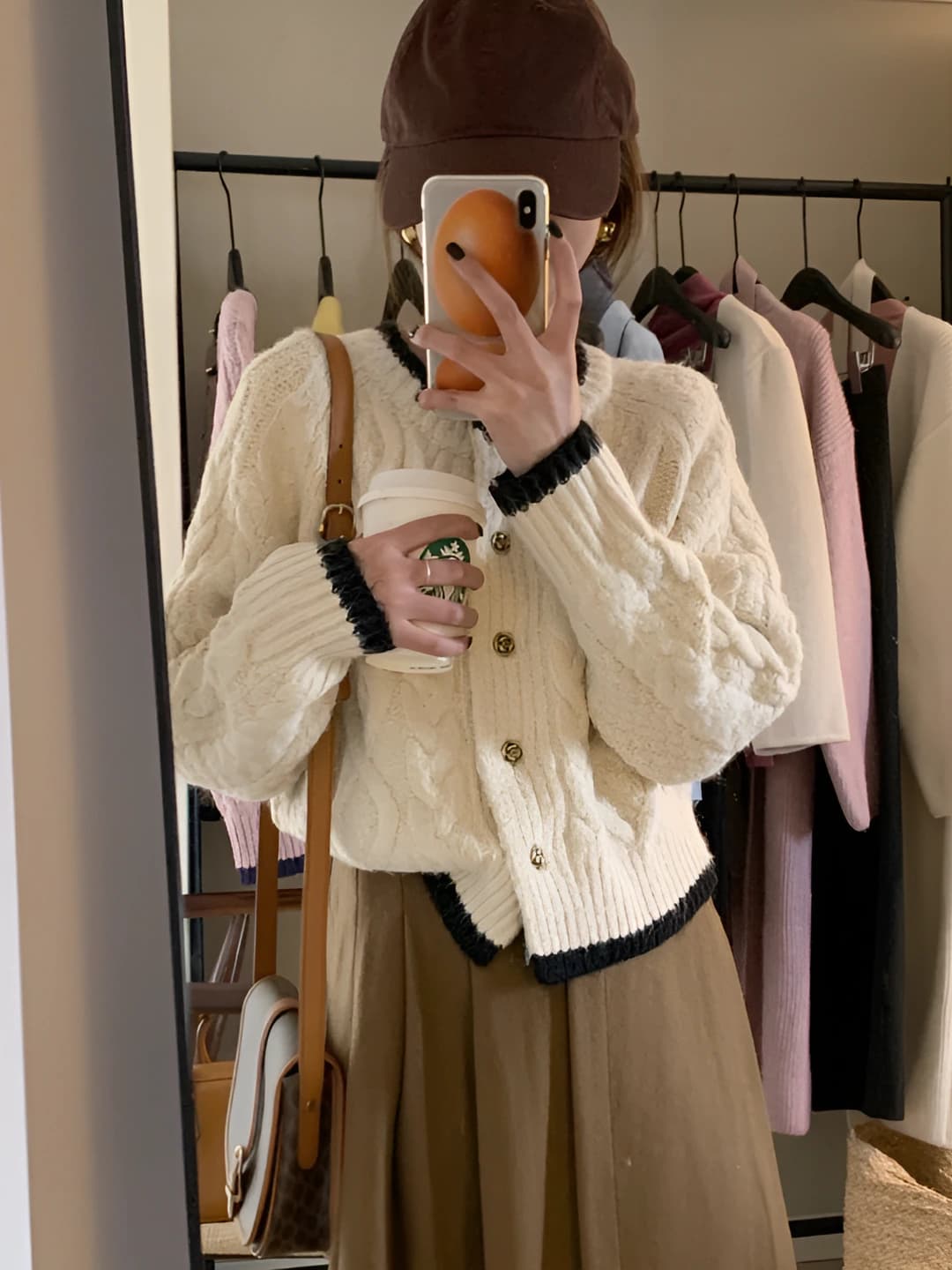 Women's 2026 Korean style knit cardigan with crew neck, long sleeve, loose fit, geometric pattern, thickened