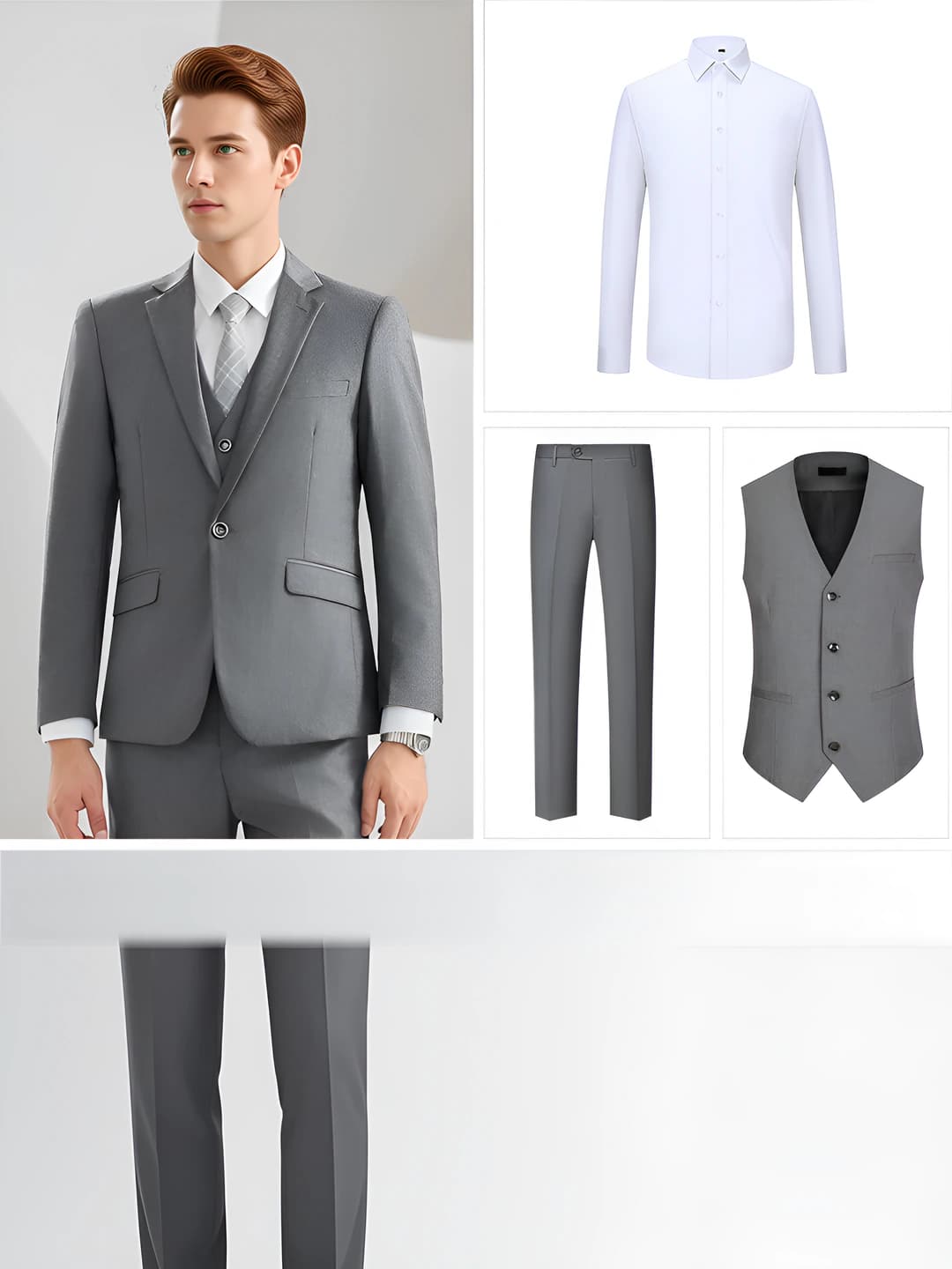 Erkak: Och kulrang jaket, shim, oq ko'ylak, vest