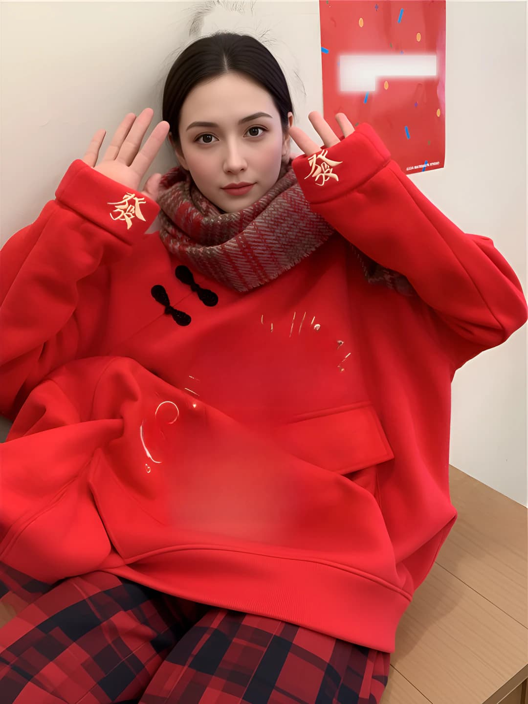 Women's fleece-lined thickened crew neck long sleeve slim fit printed sweatshirt