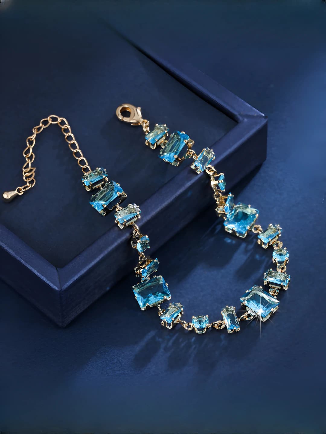 Women's blue geometric bracelet with zircon, irregular design, gold-plated copper