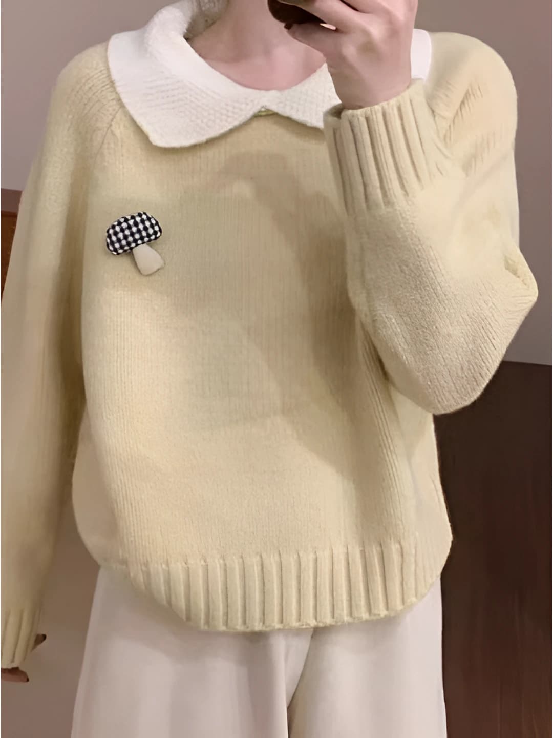 Women's winter Korean style knit top with lapel collar, slimming, casual