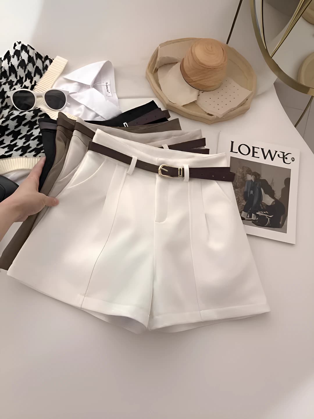 Women's summer casual high waist shorts, Korean style, slimming, for petite, A-line wide-leg trousers