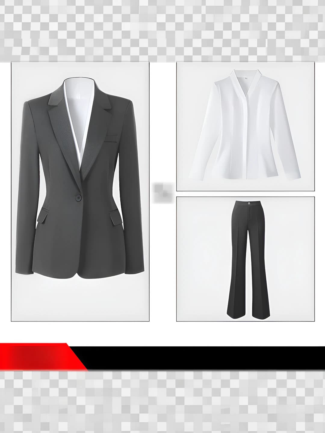 Grey (blazer + flared pants + V-neck shirt)