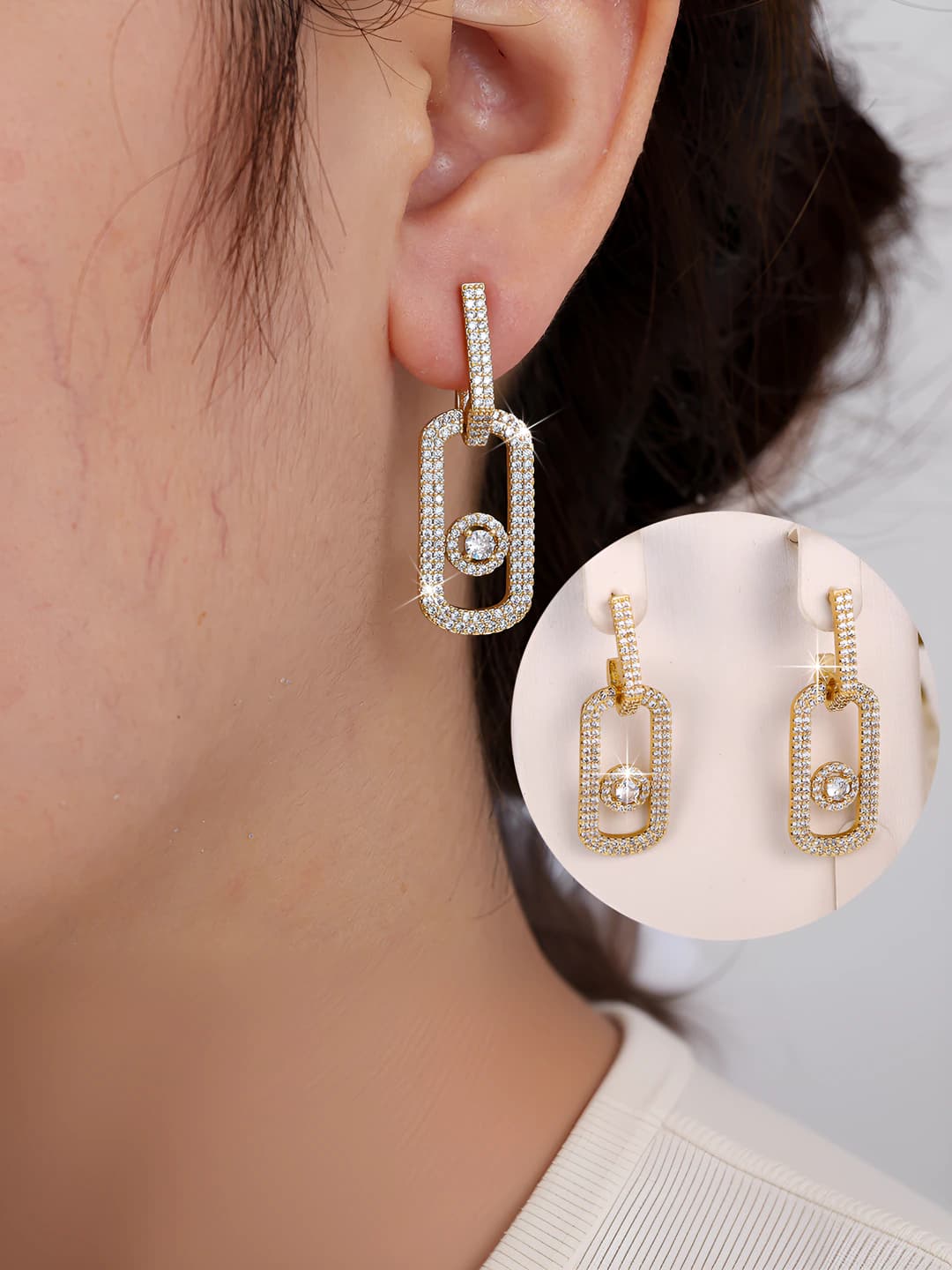 Women's French light luxury geometric zircon earrings