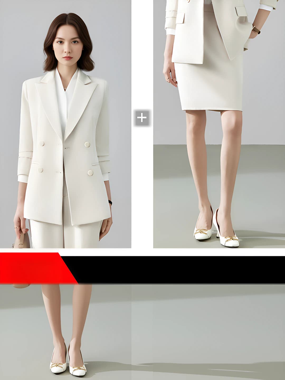 Beige-Apricot Blazer + Skirt