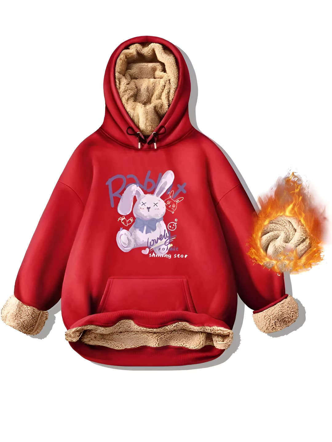 Women's autumn-winter printed fleece-lined thickened loose fit hoodie, casual style