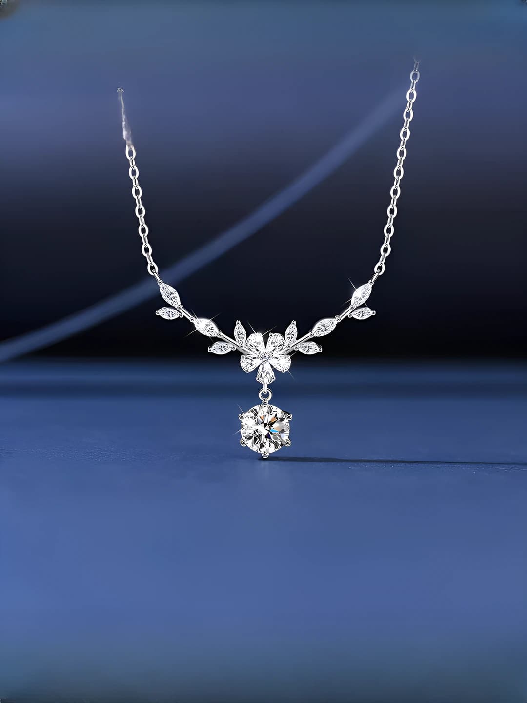 Women's autumn-winter necklace with flowers and wheat design, 1 carat diamond, simple and premium look, birthday gift