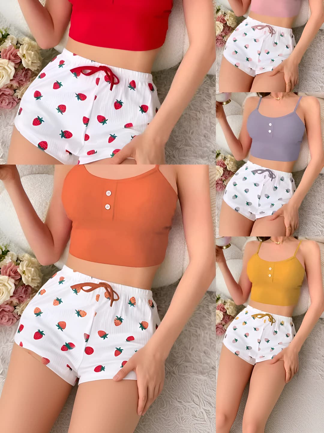 Women's home set: printed camisole top and shorts, casual, wearable outside