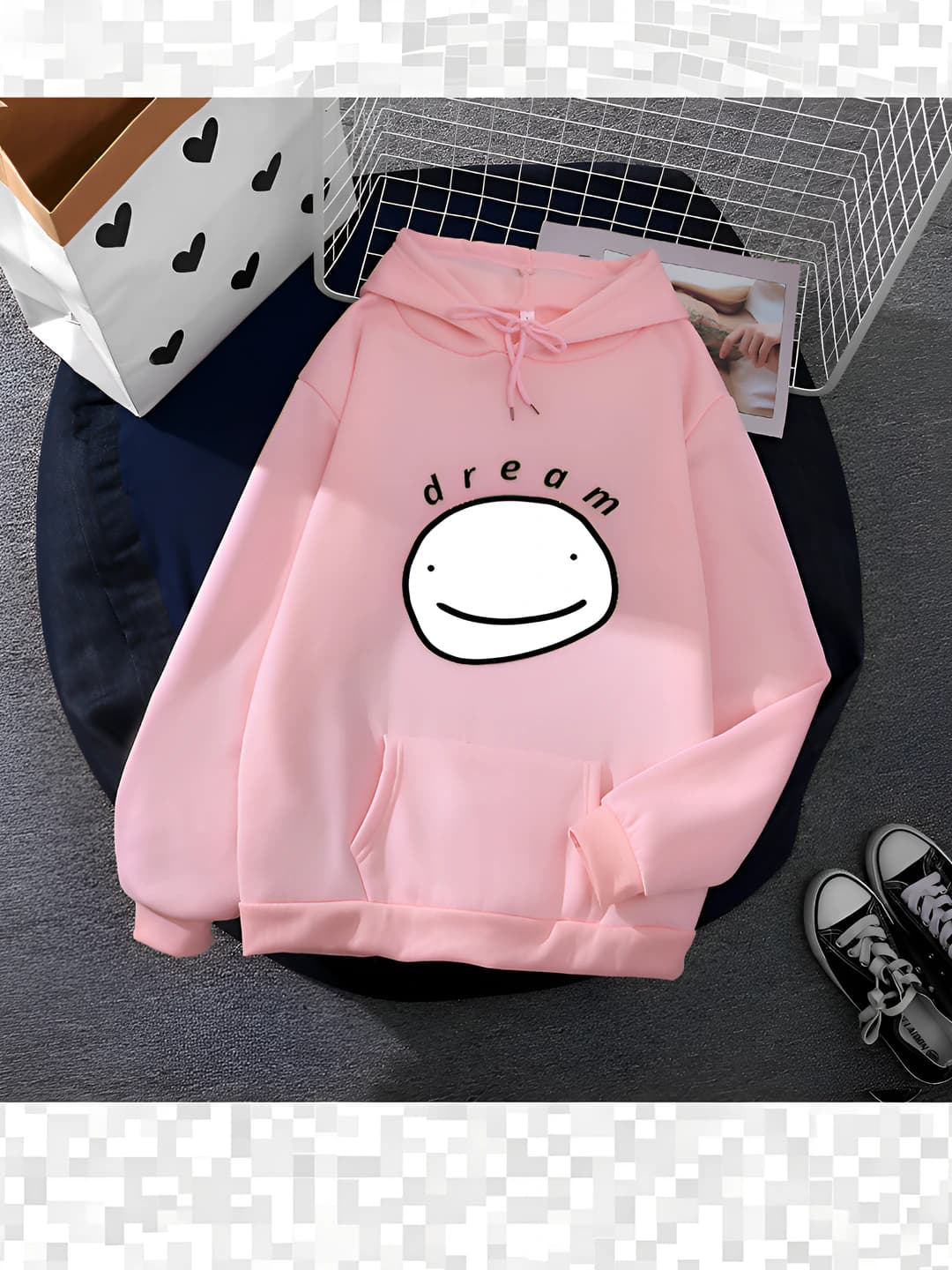 Women's loose fit crew neck long sleeve printed regular length regular thickness milk silk fabric fresh sweet style sweatshirt