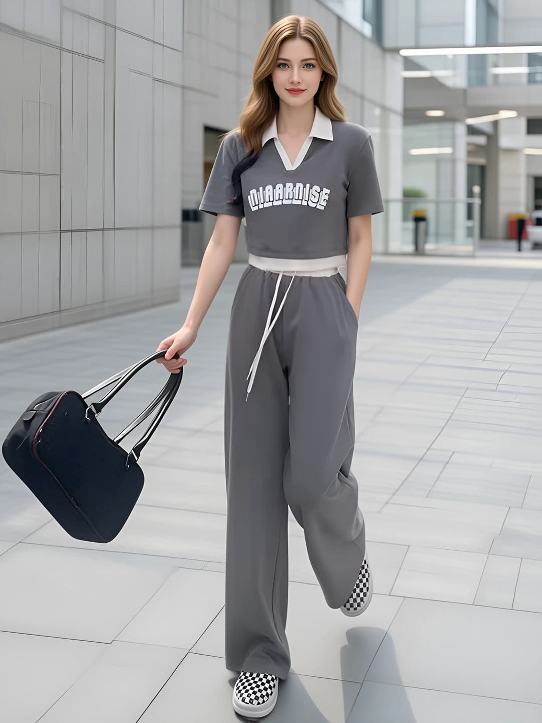 Women's 2026 casual set: cropped V-neck top and wide-leg trousers