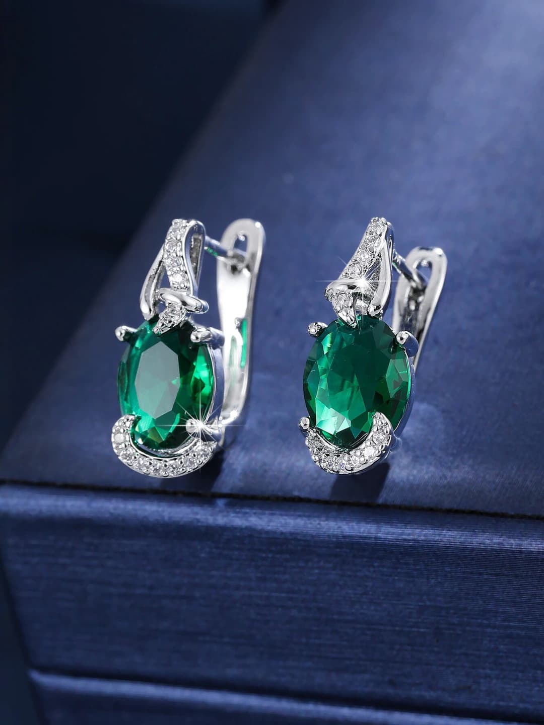 Women's full zircon oval stud earrings, premium style, gold-plated finish