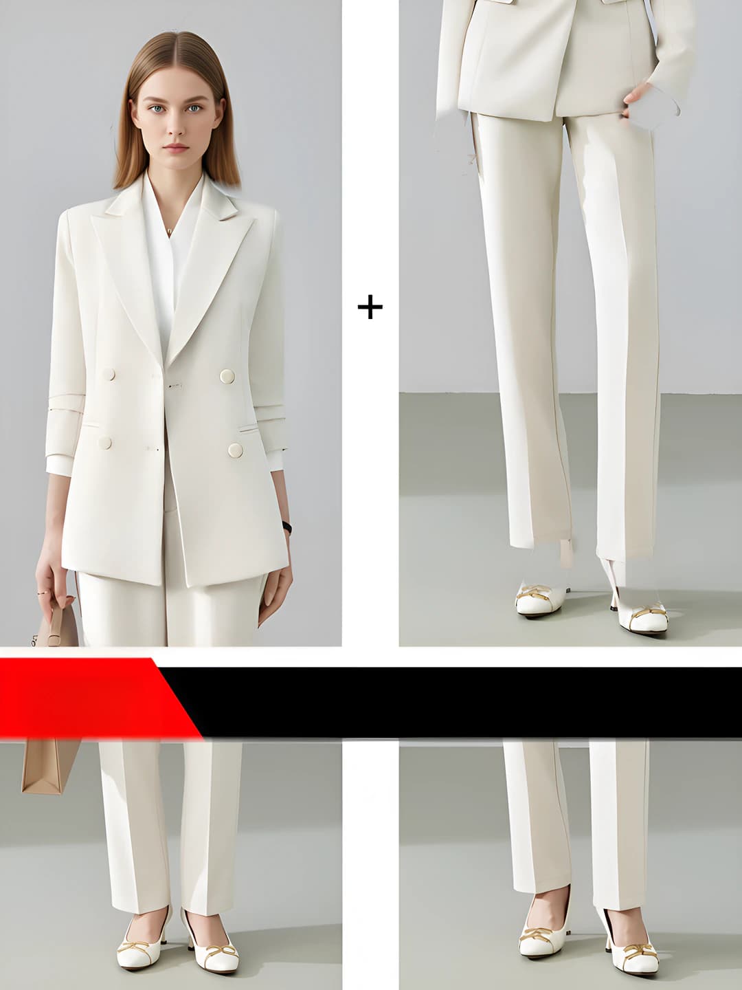 Beige-Apricot Blazer + Straight Pants