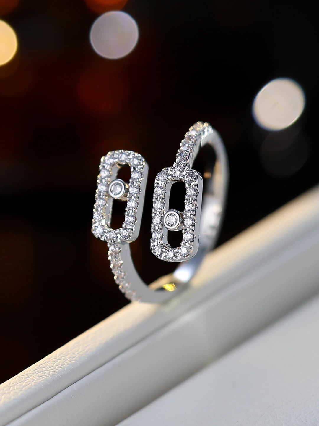 Women's open ring with geometric cutout, zircon, individual style