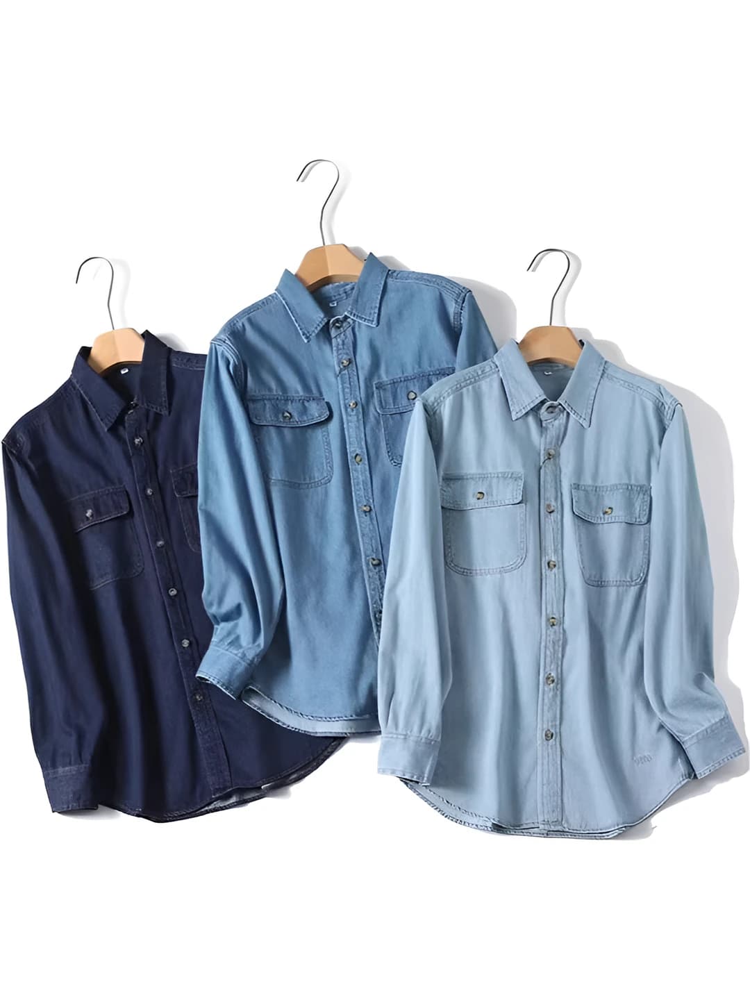 Women's long-sleeve denim shirt, loose fit, solid colour, casual style