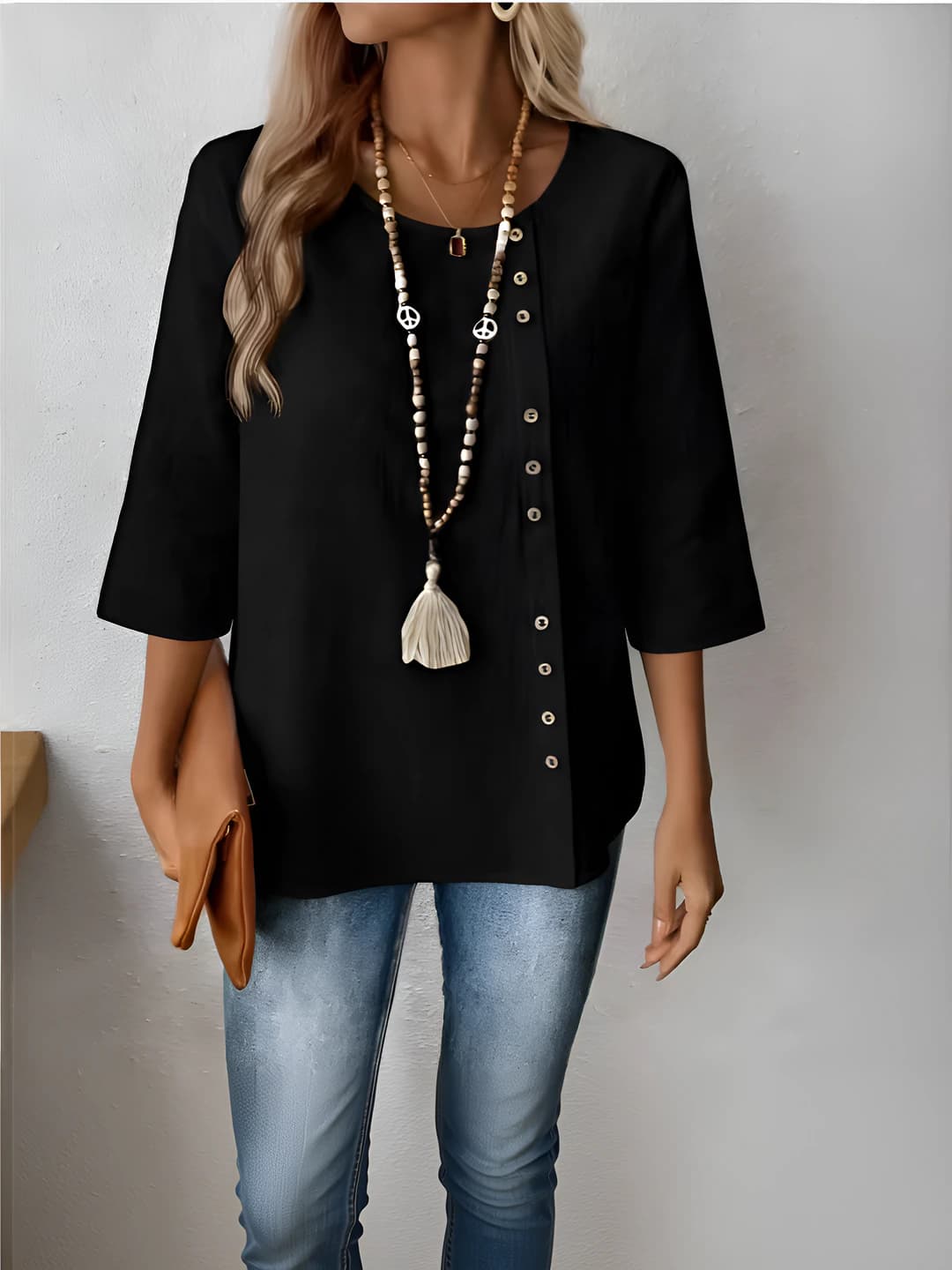 Women's casual solid colour long sleeve plus size cotton-linen blouse, all-season