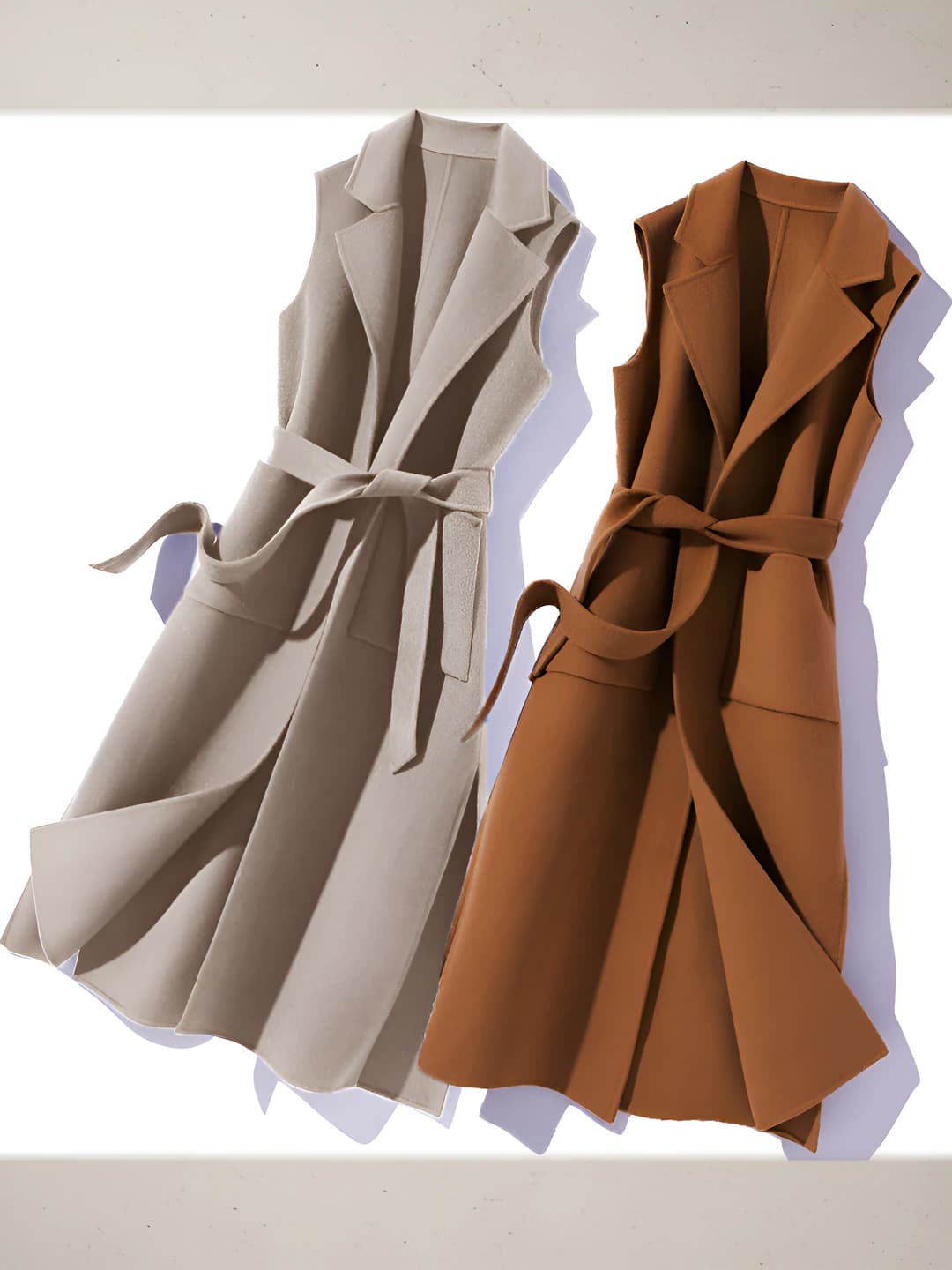 Women's autumn-winter vest, long, blazer collar, solid colour, loose fit, polyester fabric