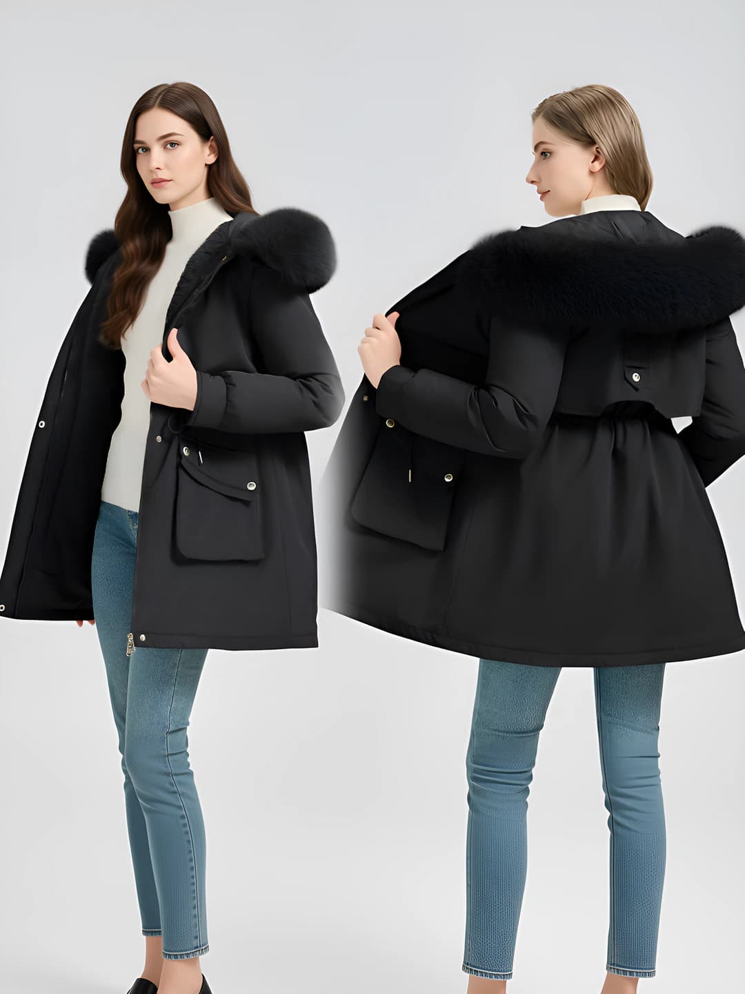 Women's winter thickened down jacket 2026, down-alternative fill, slimming, mid-length, loose fit, zip, solid colour, casual