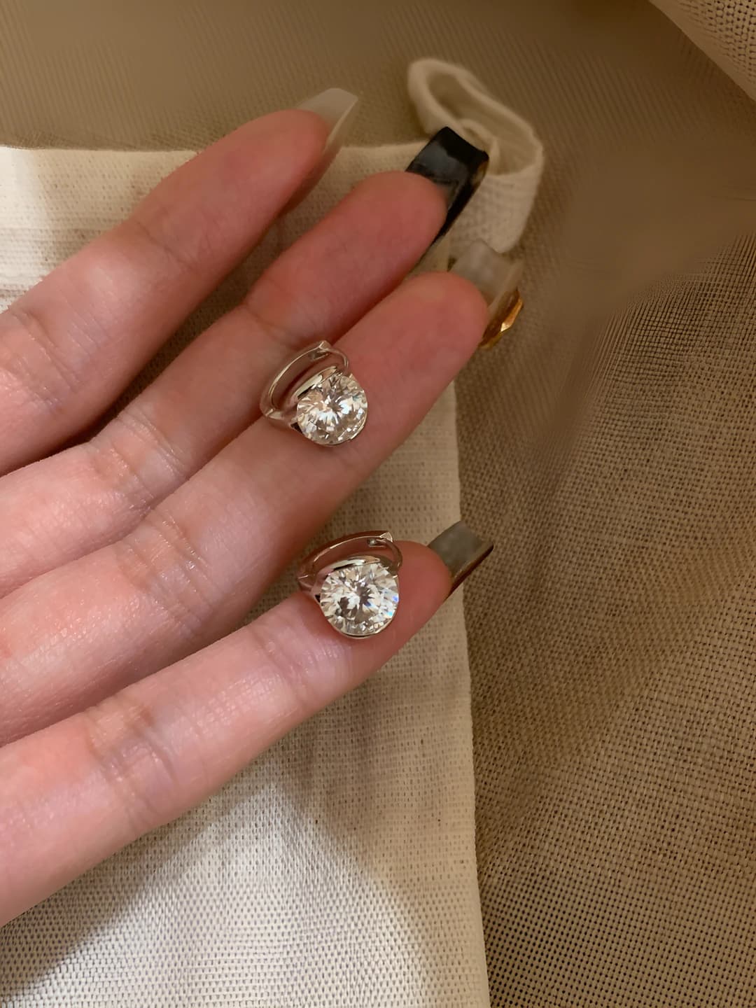 Women's minimalist French style geometric diamond earrings