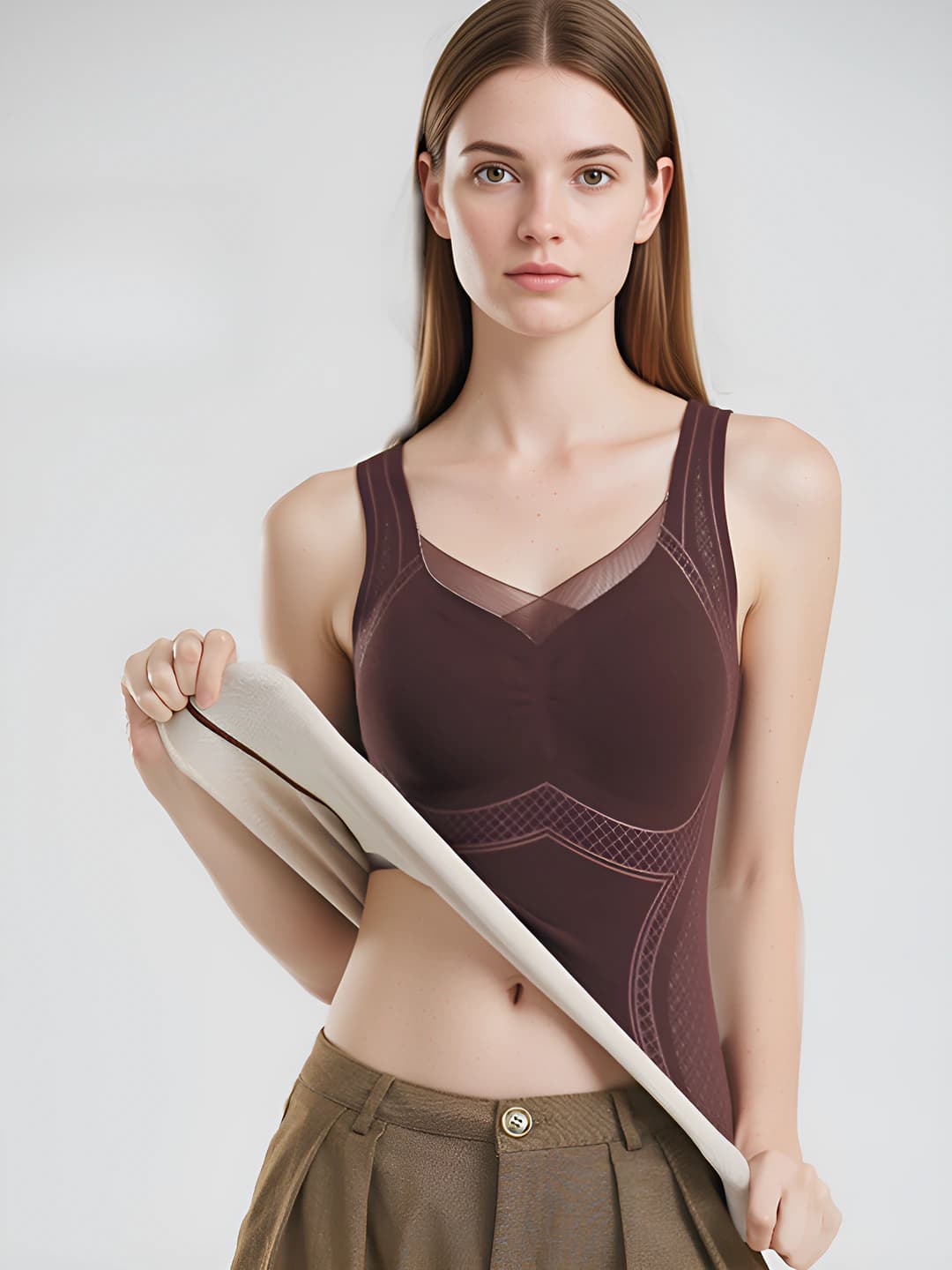 Ayollar uchun issiq astarli termal ichki kiyimlarni ustki qismi, ichki kiyim, izsiz, qishki longsliv, V-yoqa, 80-90% spandex