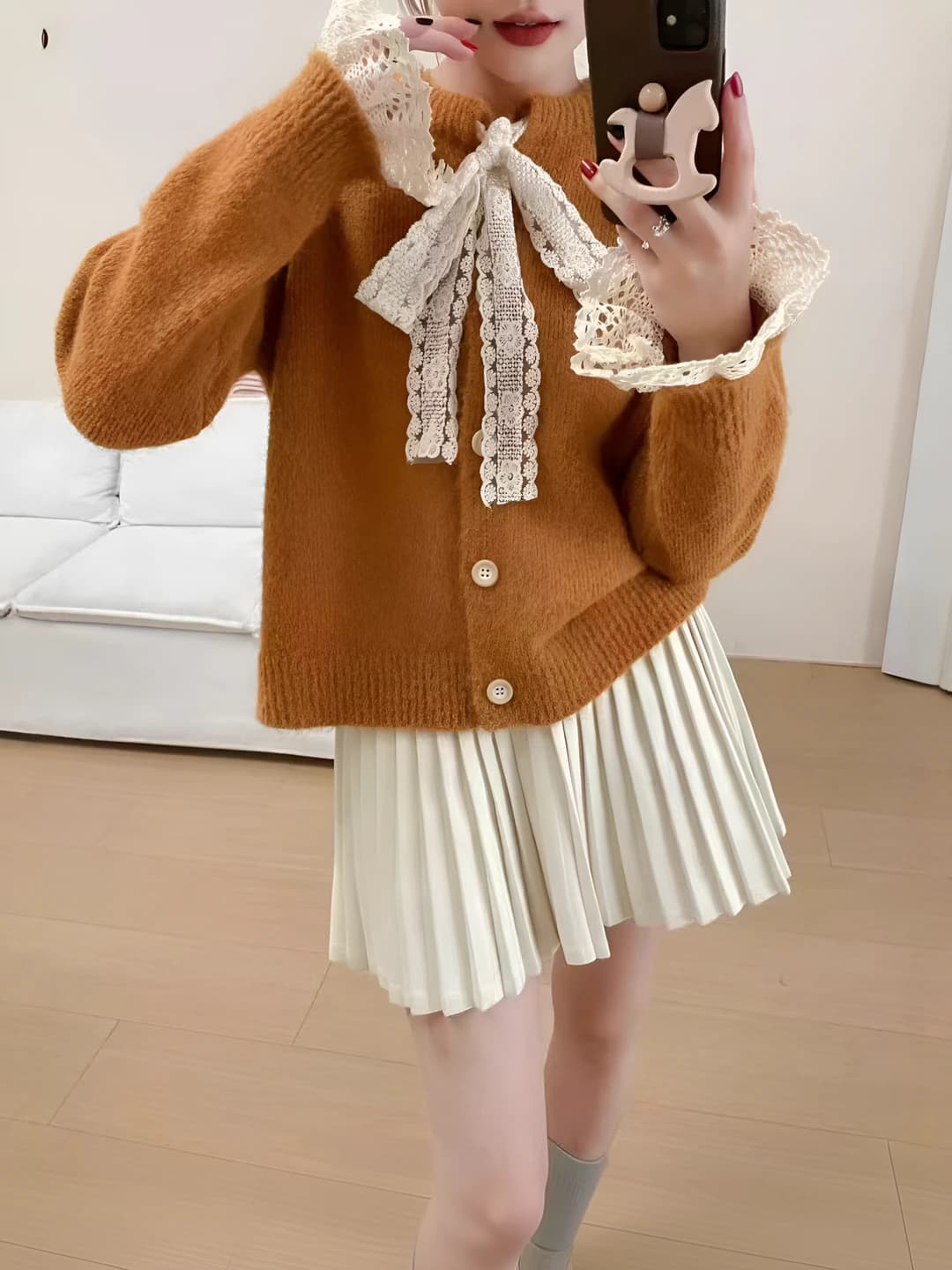 Women's retro knit cardigan, autumn-winter 2026, cashmere and acrylic blend, crew neck, long sleeve, loose fit, geometric pattern, button closure