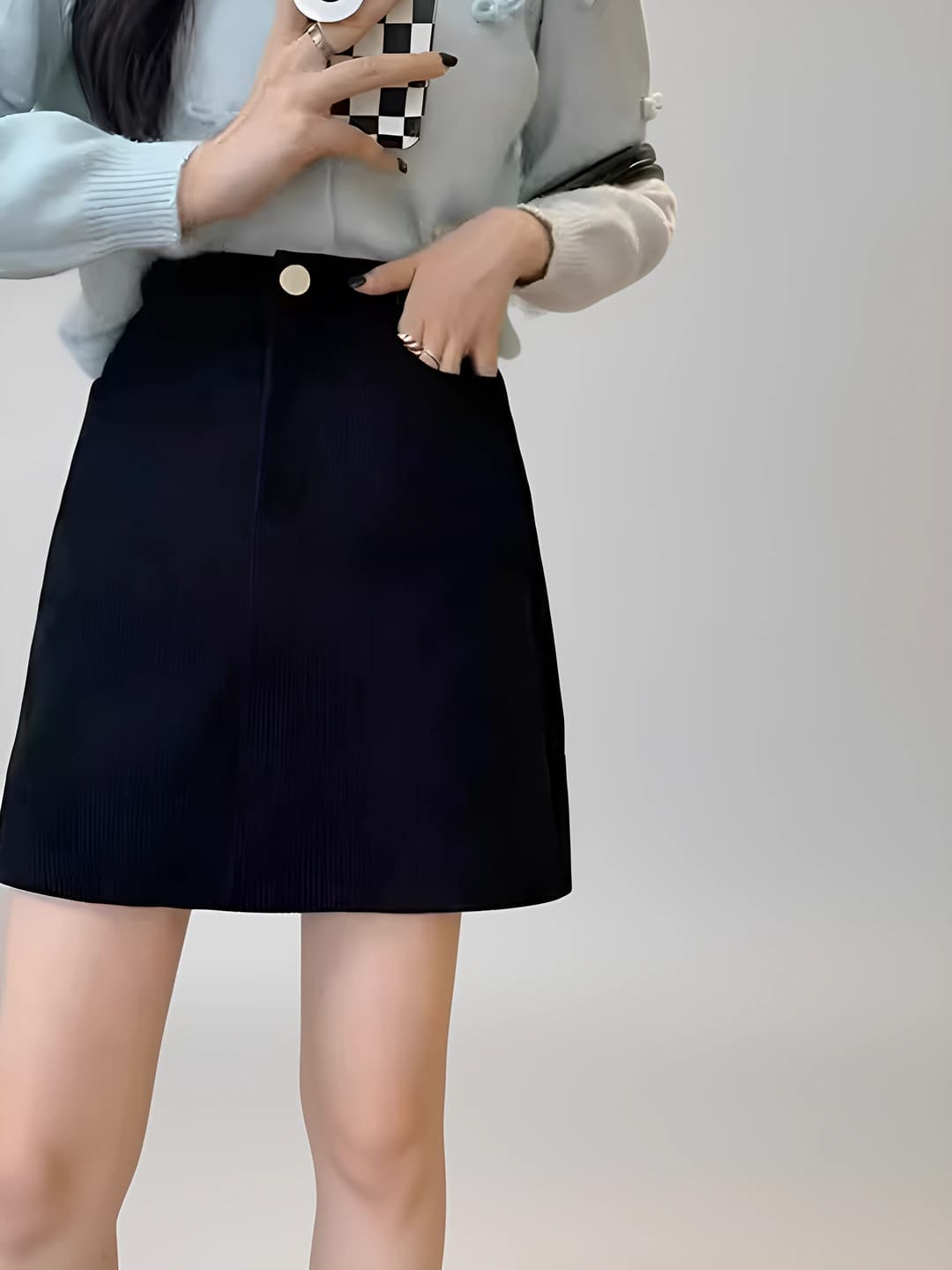 Women's mini skirt for petite autumn-winter high waist slimming solid colour casual stretch A-line