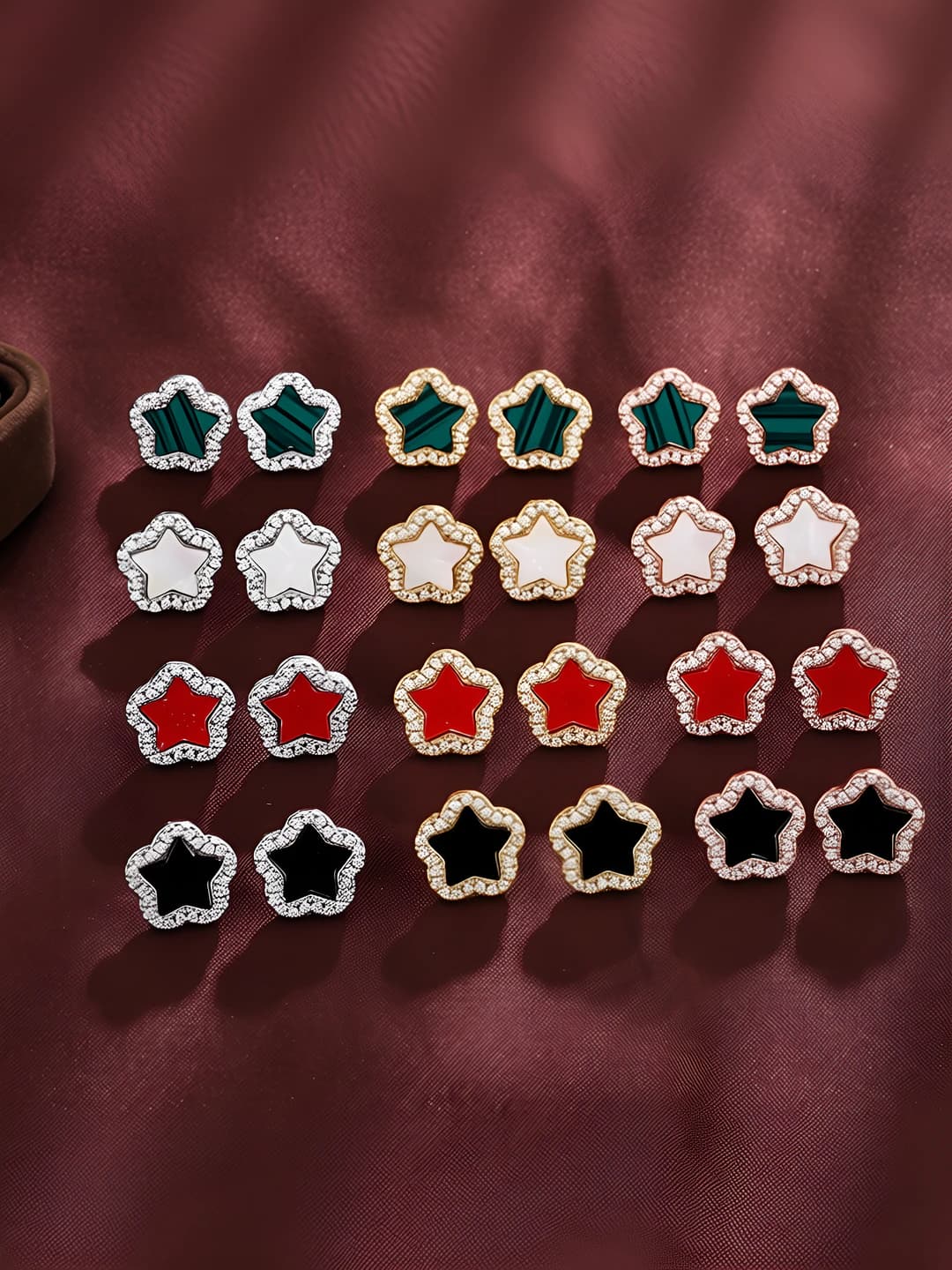 Women's set: star-shaped stud earrings in Chanel style with zircon