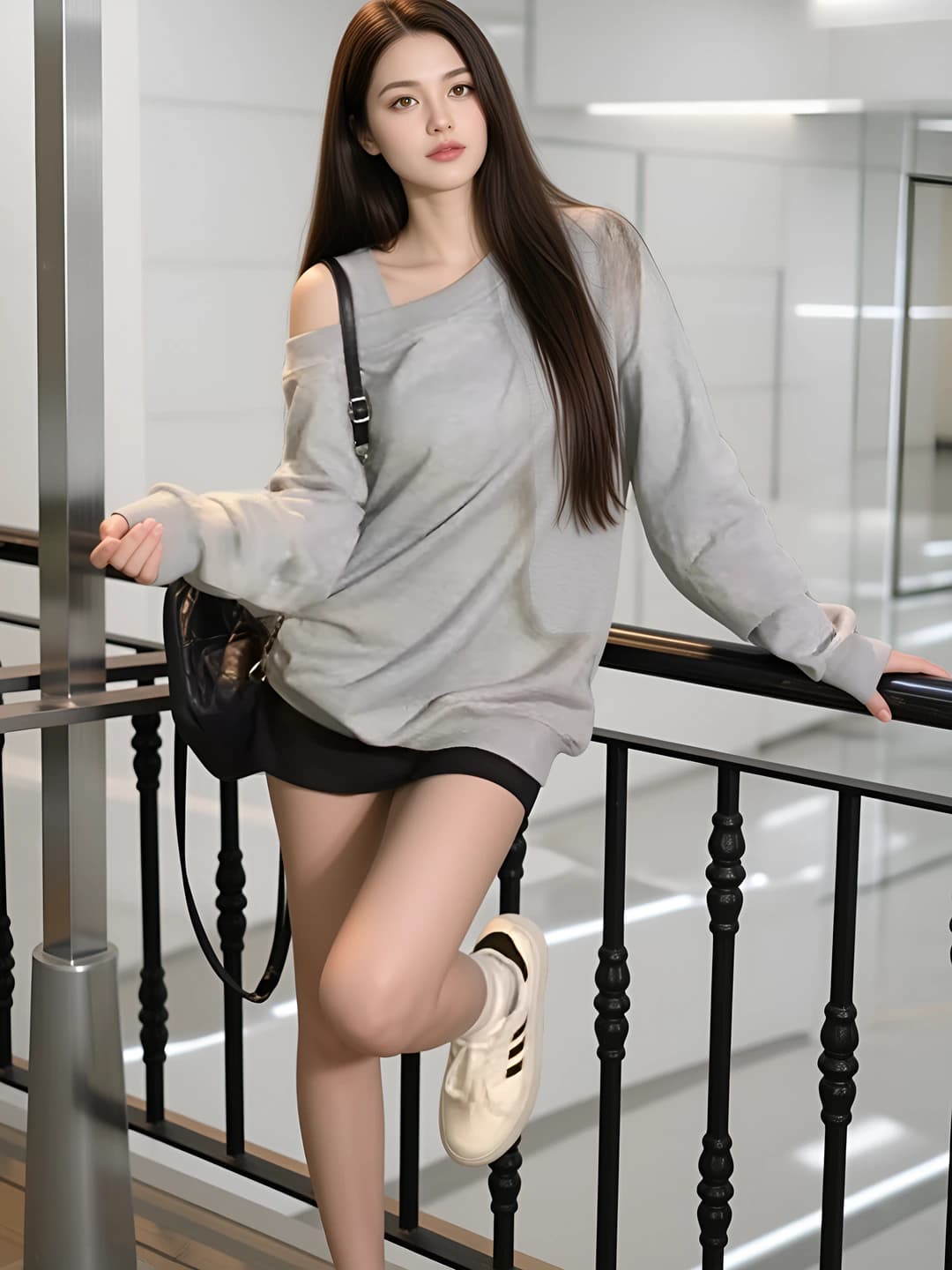 Ayollar uchun bahor-kuz yupqa, nozik ko'rsatadigan, bo'sh (oversize) kesimli, uzun yengli, bosma naqshli, U-shakl yoqali, kundalik uslubdagi off-shoulder longsleeve
