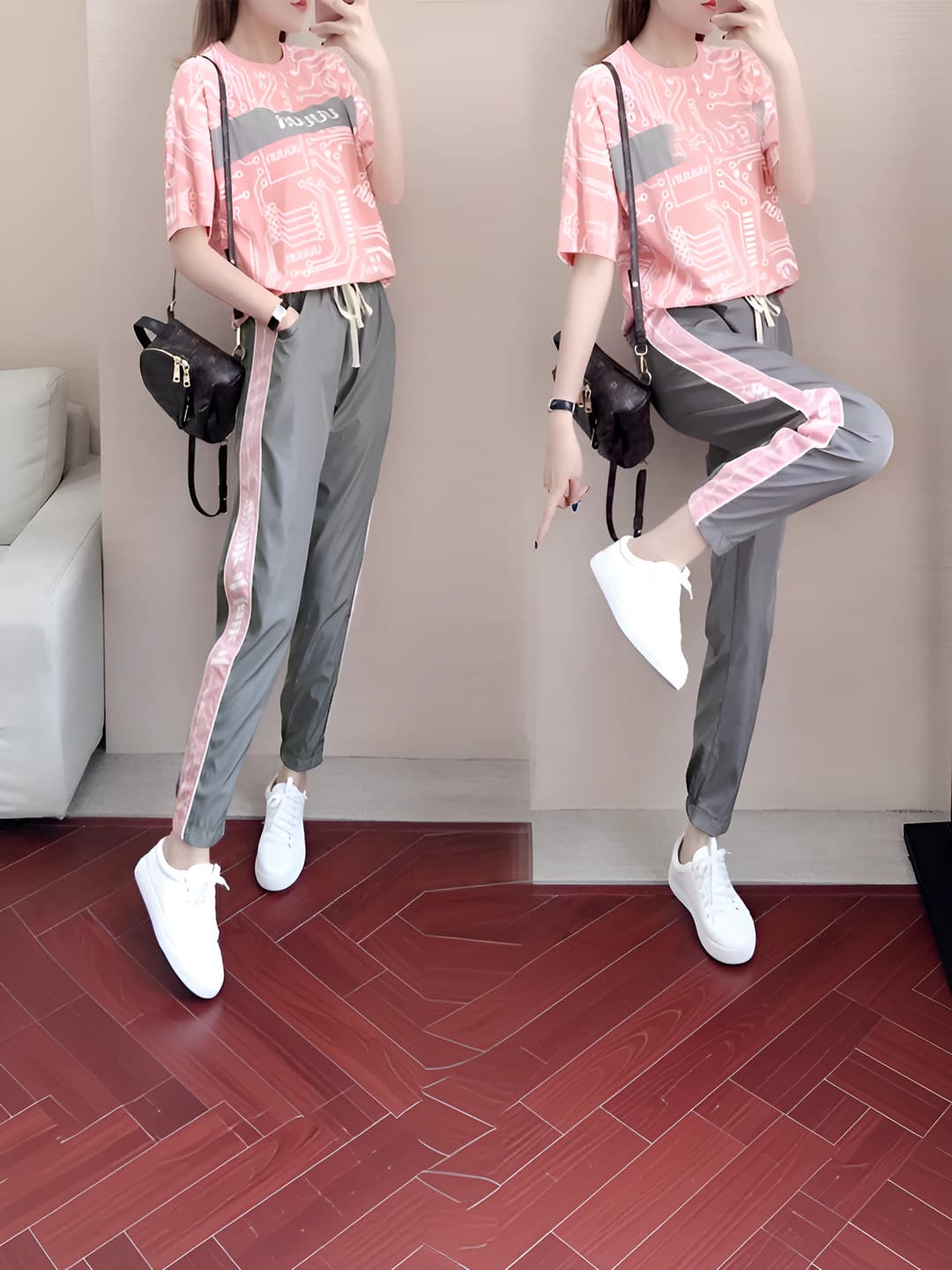 Women's summer sports suit: casual, loose fit, quick-dry set with short sleeve t-shirt and capri trousers