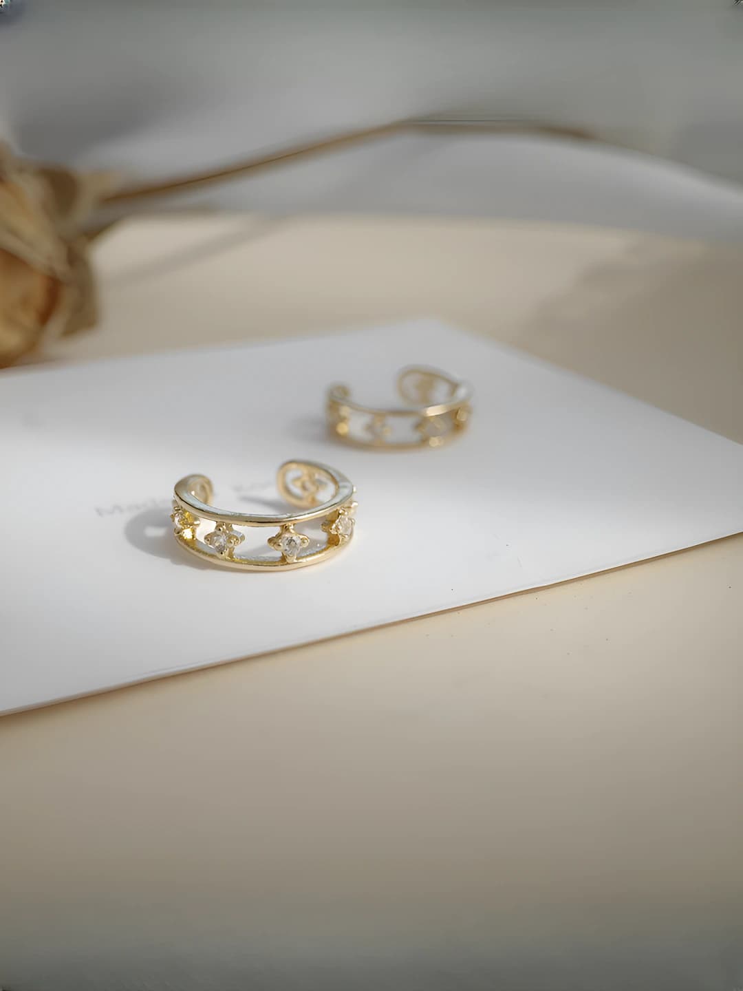 Women's geometric ear bone clip with double rings and zircon, cut-out, cold style