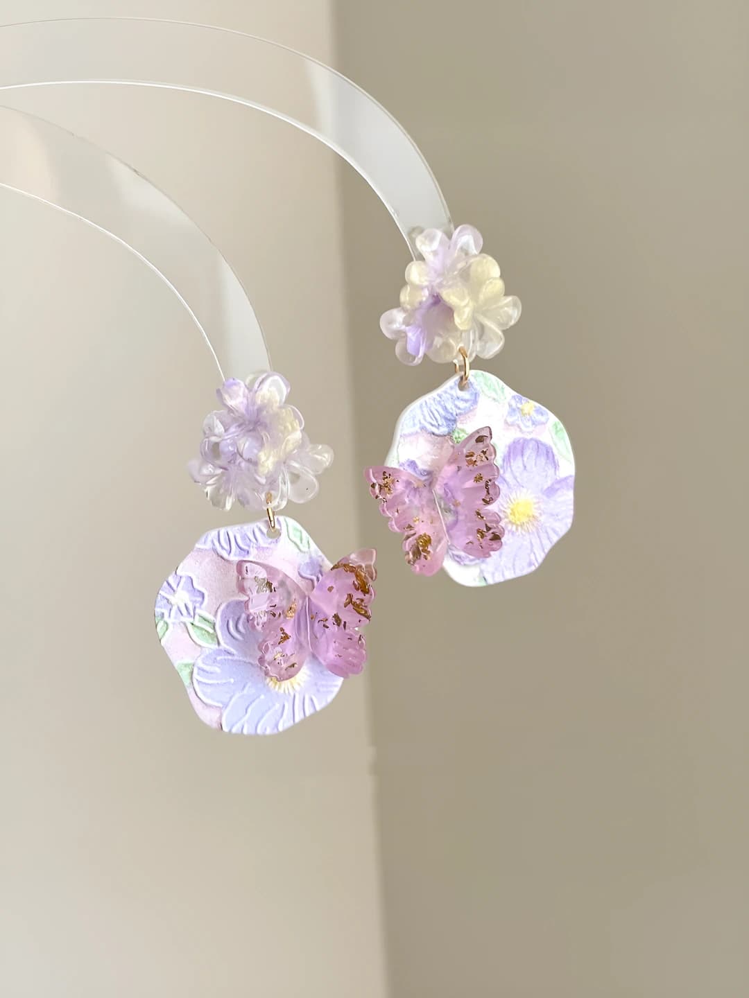 Purple floral earrings