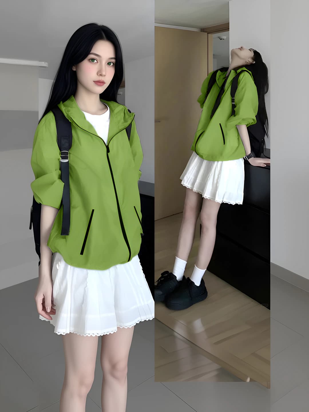 Women's summer thin sun-protective retro sports jacket, loose fit, long sleeve, zip