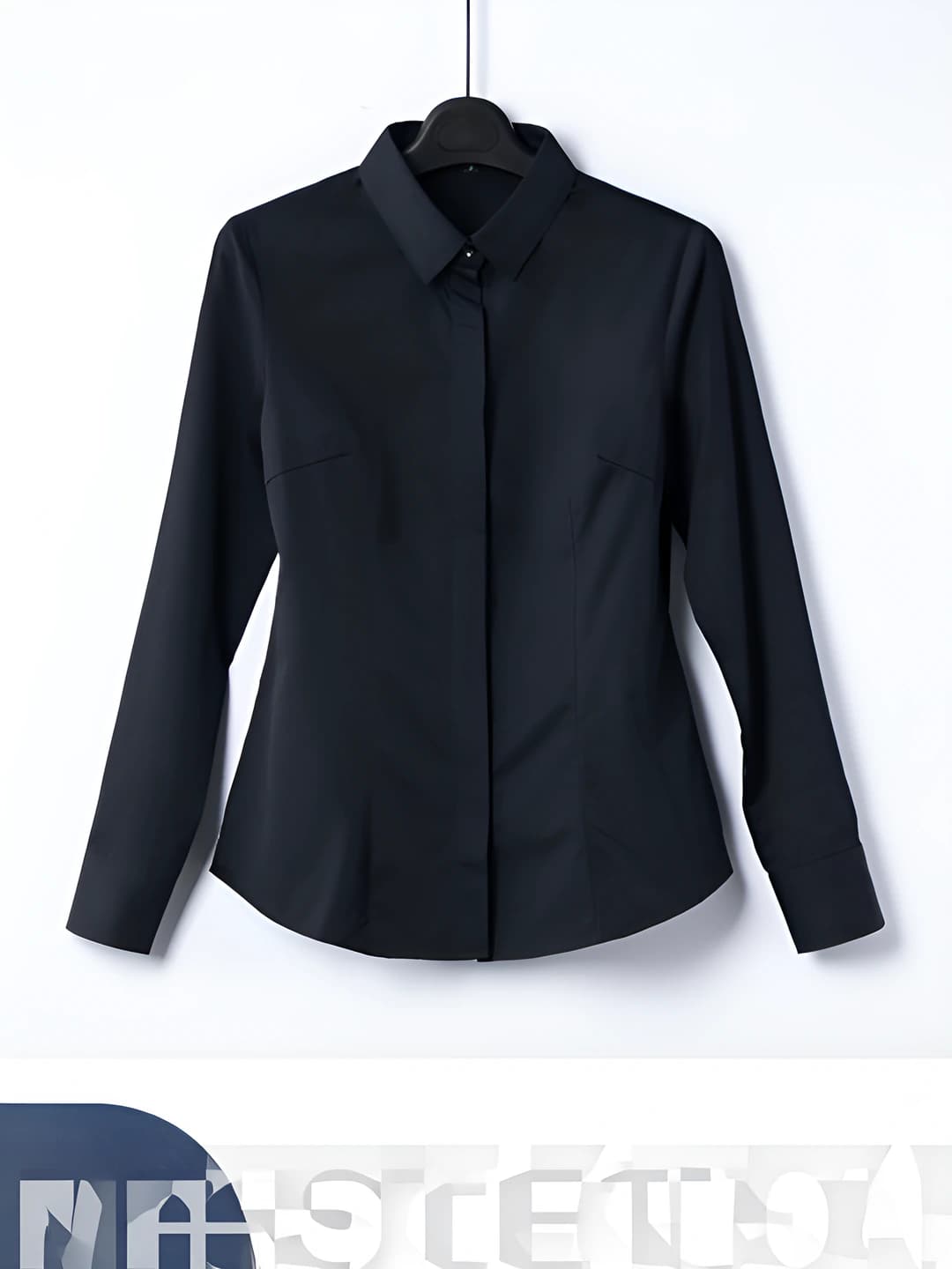 Regular Black Shirt [Square Collar, Hidden Placket]