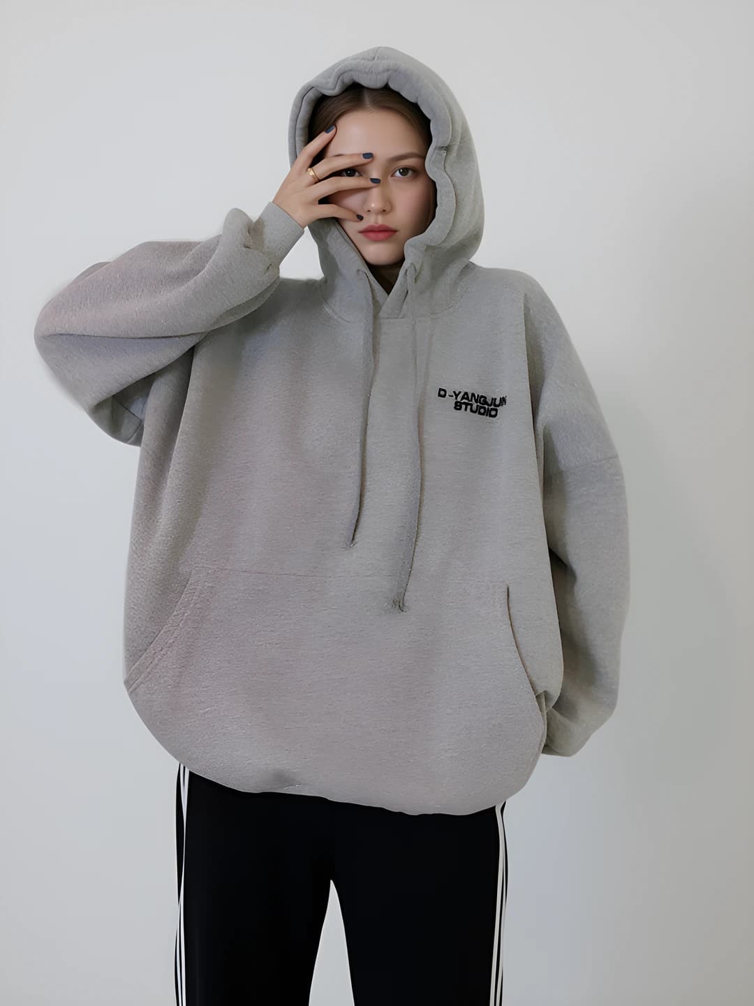 Women's fleece-lined, loose fit, long sleeve, printed, Korean style sweatshirt