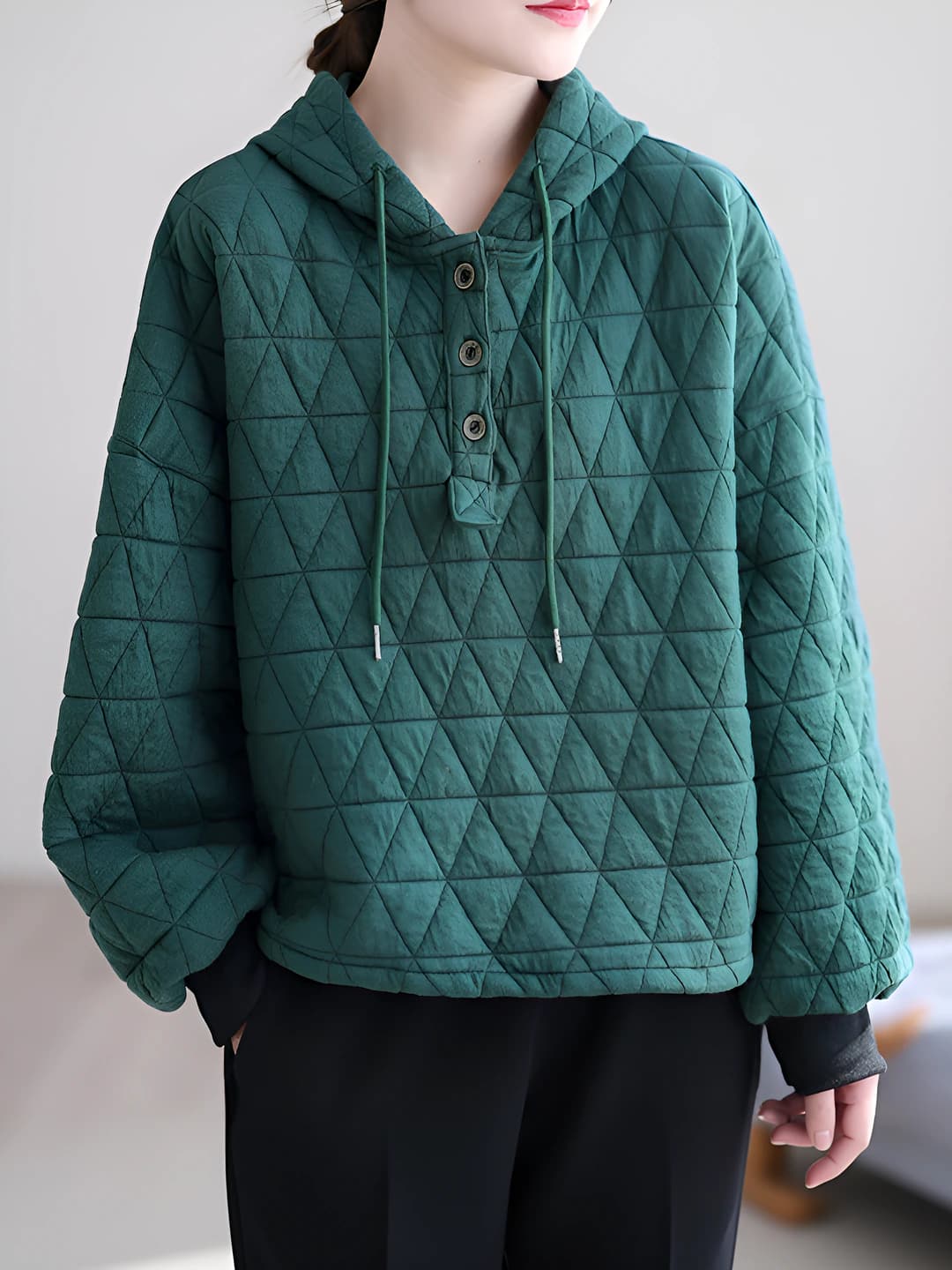 Ayollar uchun kuz-qish retro bo'sh (oversize) katta o'lcham qalinlashtirilgan paxta xudili svitshot