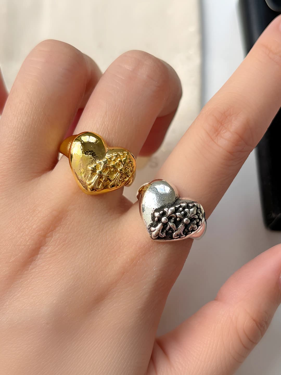 Retro heart-shaped adjustable ring for women, punk style, index finger ring
