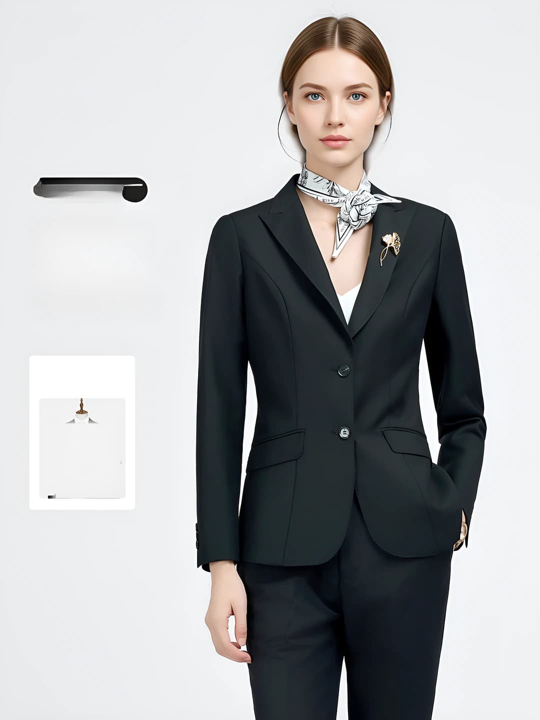 Women's spring-autumn business blazer and trousers set, black, long sleeve