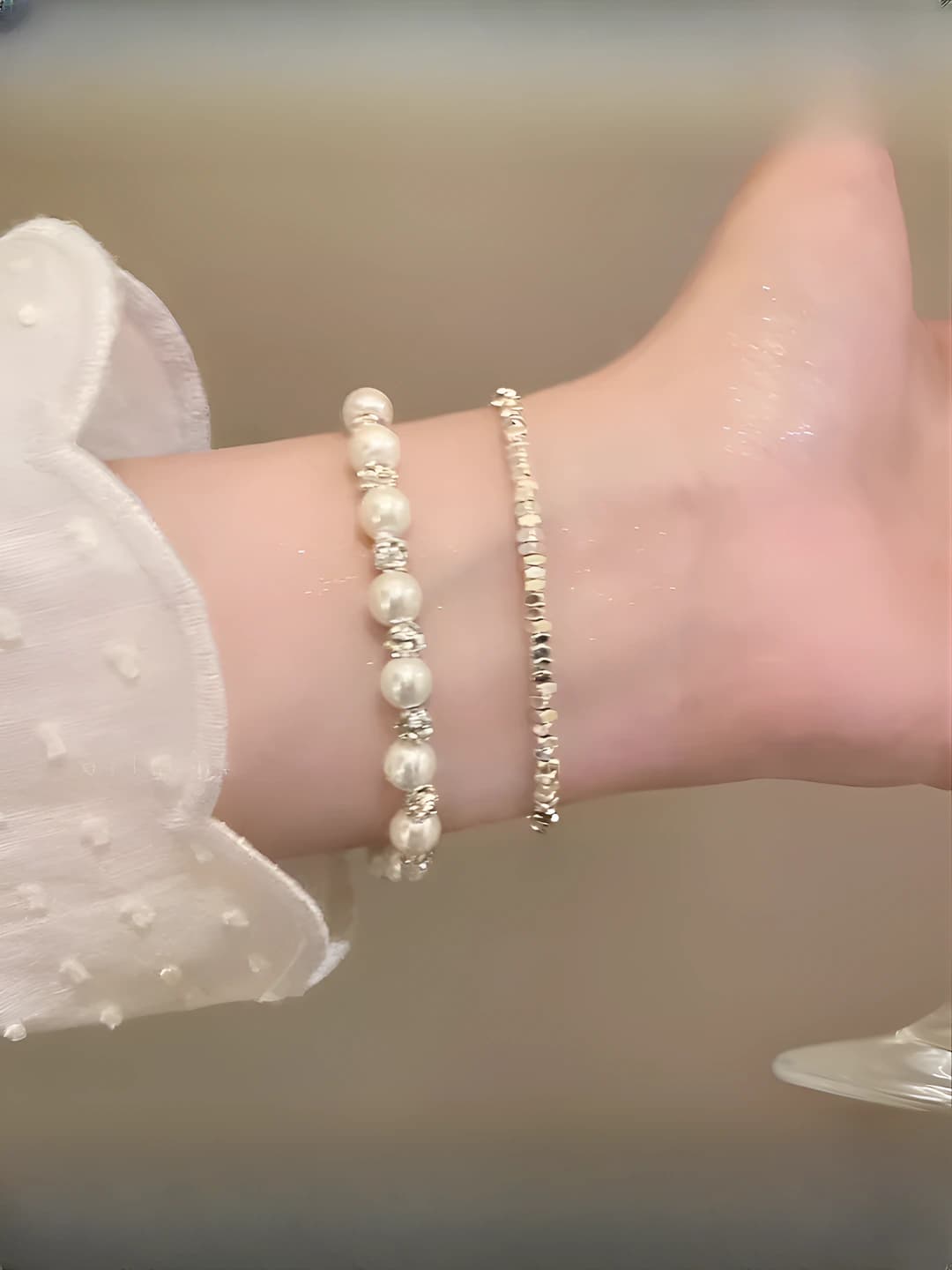 Women's 2026 retro style geometric bracelet with imitation pearls